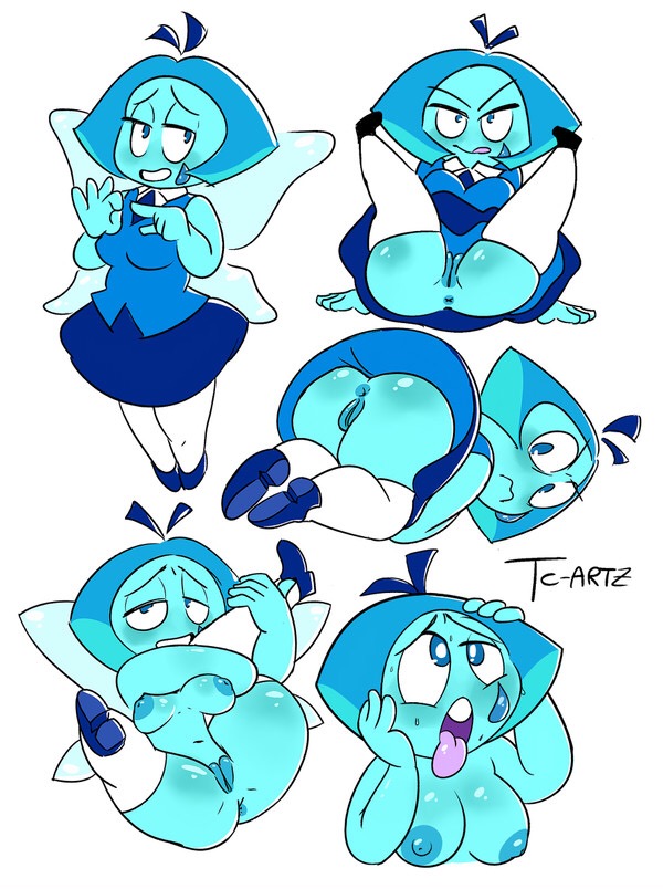 aquamarine (steven universe), blue skin, cartoon network, gem (species), no panties, steven universe, sweat, tc-artz, tongue, tongue out, upskirt