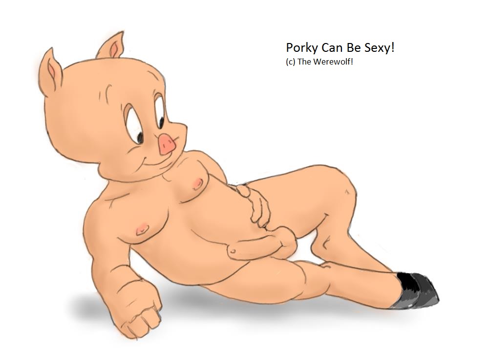 1boy anthro balls english_text erect_nipples erection full_length humanoid_penis looking_to_the_side looney_tunes lying_on_side male male_only mammal nude penis pig pink_skin pinup pointed_ears porcine porky_pig simple_background smile suina sus_(pig) text thewerewolf uncut warner_brothers white_background