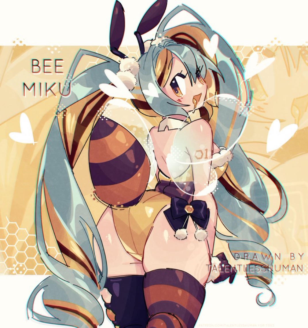 back view, big butt, blue hair, bubble butt, hatsune miku, leotard, looking back, thigh highs, tight clothing, vocaloid