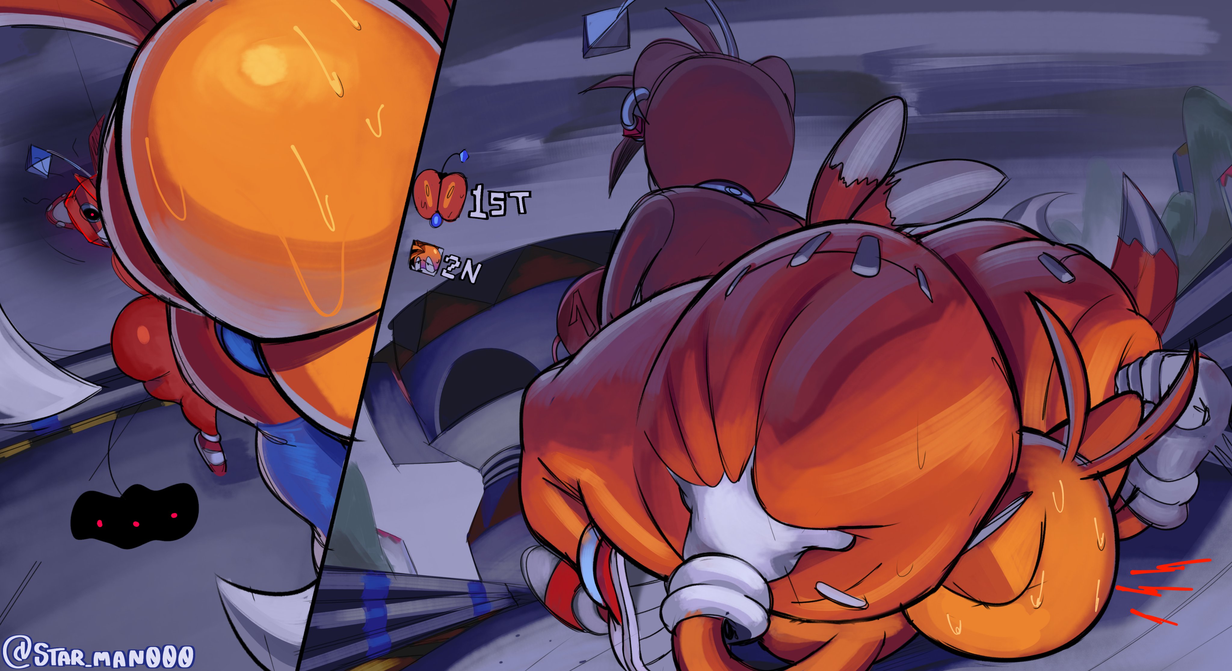 2026, 2boys, 2d, 2d (artwork), 2femboys, 2males, anthro, anthro on anthro, anthro only, ass, big ass, big butt, butt, doll, duo, facesitting, femboy, femboy only, furry, hi res, high resolution, highres, huge ass, huge butt, living doll, male, male only, male/male, miles prower, sega, sitting, sitting on face, sitting on person, smothered, smothering, smothering ass, smothering butt, sonic (series), sonic the hedgehog (series), starstar000, sweat, sweating, sweaty ass, sweaty butt, tails, tails doll, tails the fox, tripwire (outcome memories)