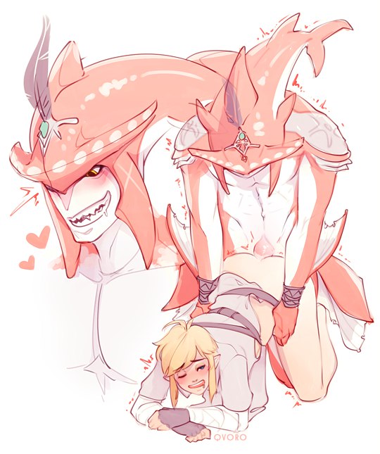breath of the wild, link, male, male only, prince sidon, tagme, the legend of zelda, yaoi, zora