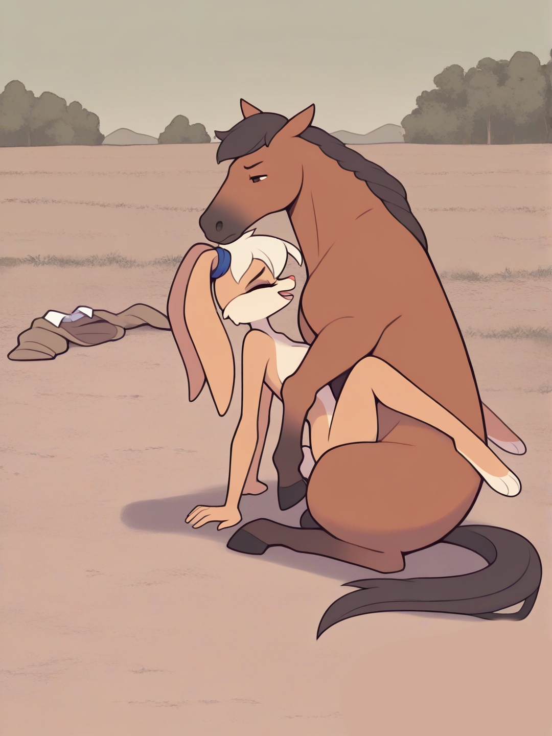 ai generated, ambiguous penetration, anthro, enjoying, enjoying sex, feral, feral penetrating anthro, horse, lola bunny, looney tunes, missionary position, rabbit, rabbit girl, rikocausa, zoophilia