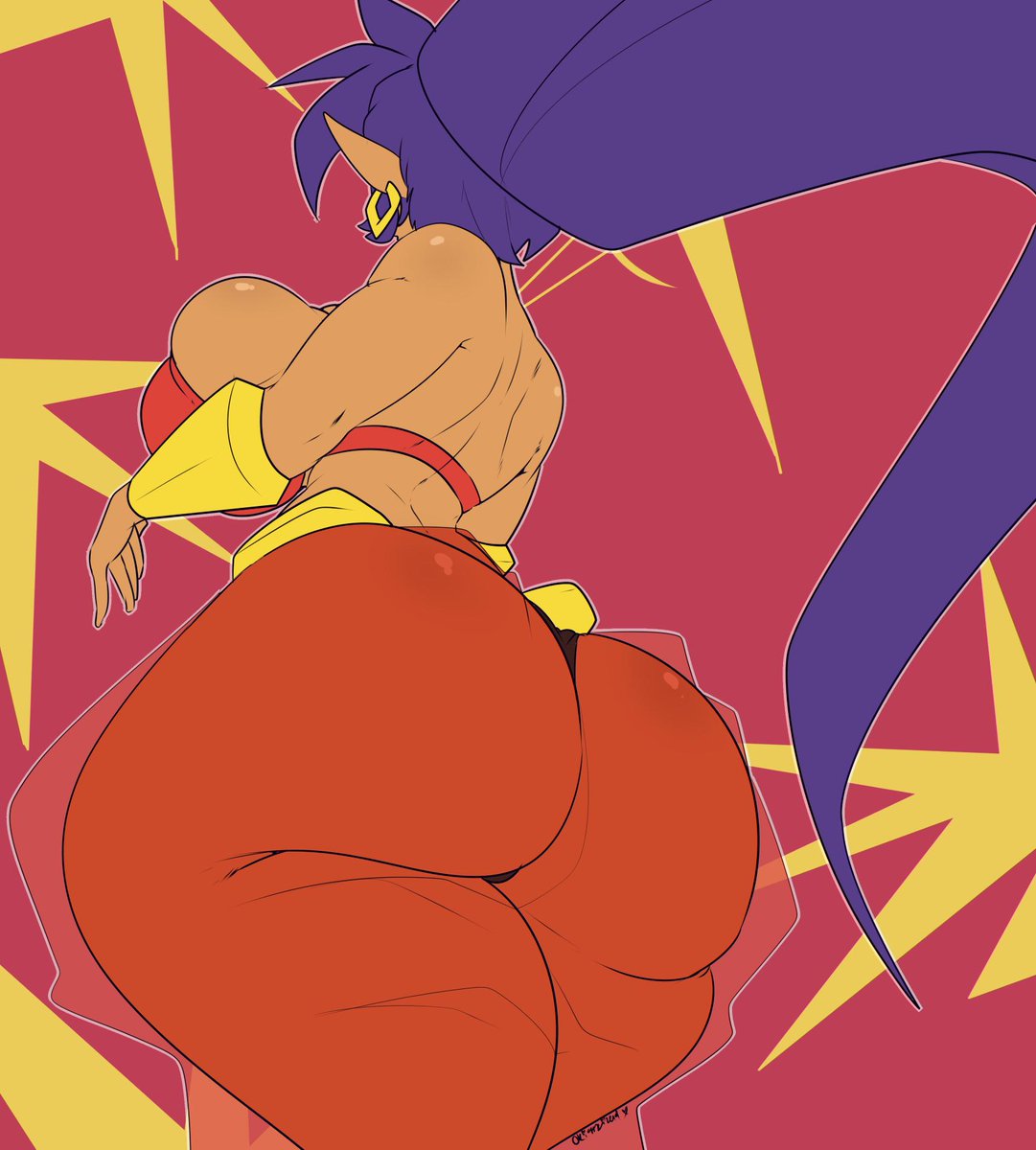1girls, alternate breast size, ass, back view, big ass, breasts, female, female only, female protagonist, okioppai, ponytail, purple hair, shantae, shantae (character), shantae and the seven sirens, sideboob, solo, straight hair, thick thighs, thong, wide hips