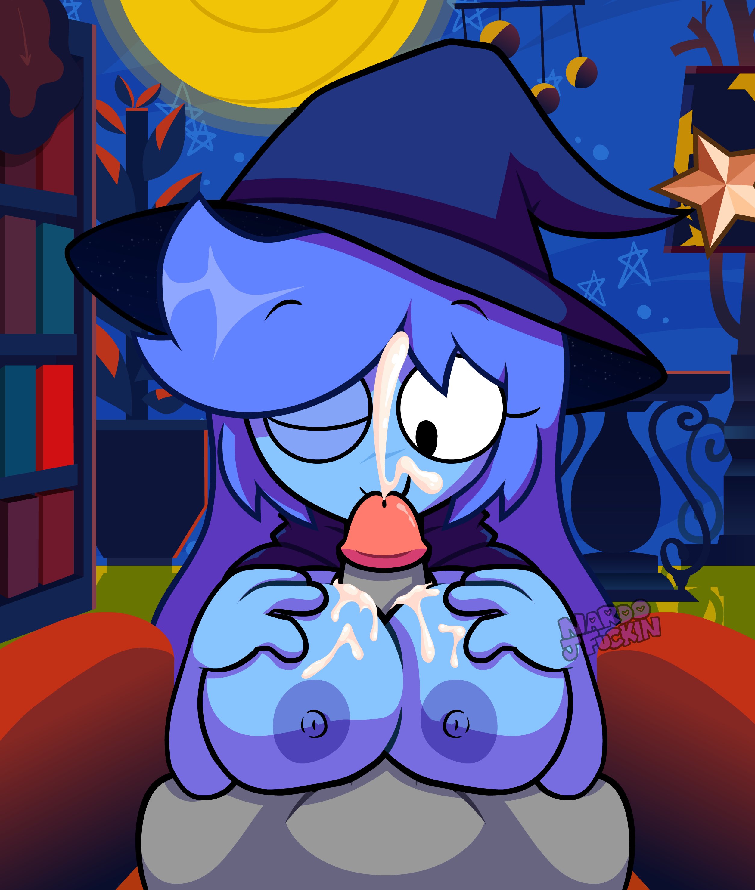 battle for dream island, bfdi, blue hair, chair, cumming, cumming on breasts, cumming on face, dick, jacknjellify, nardojfuckin, nipples, object shows, one (bfdi), one (human), paizuri, tagme, titfuck, titjob, tpot
