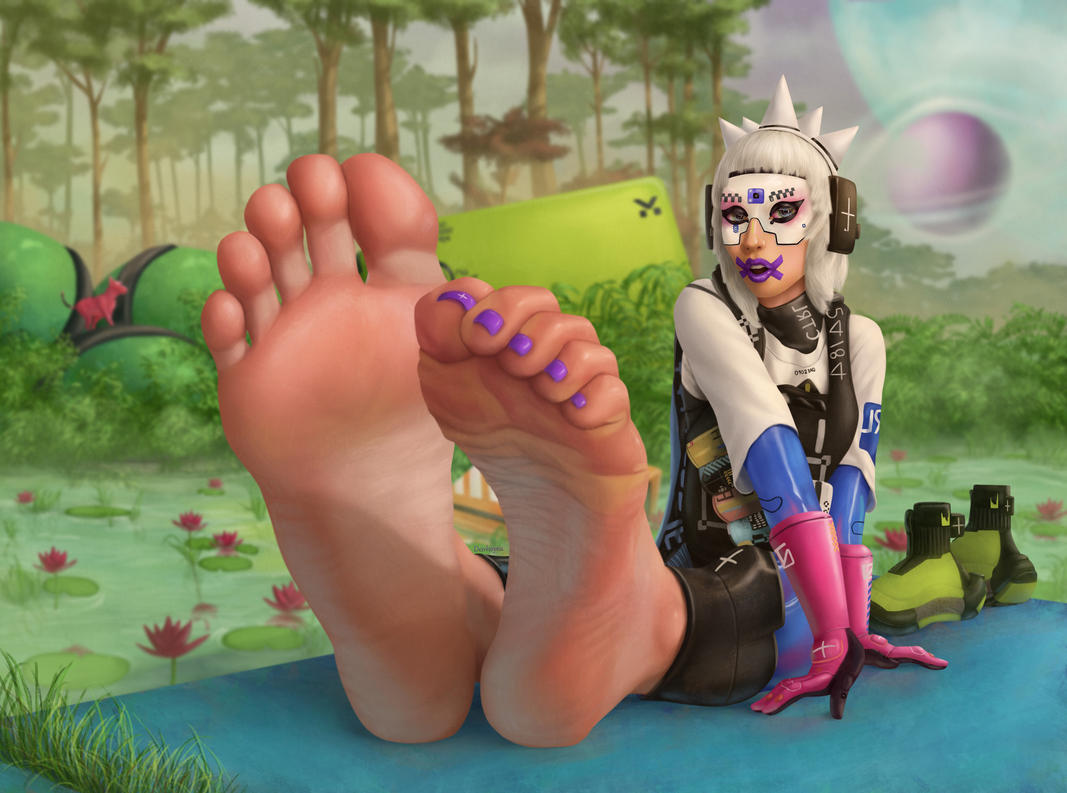 barefoot, deivhoyna, feet, feet focus, foot fetish, foot worship, marathon (bungie), shoes removed, soles, vandal (marathon)