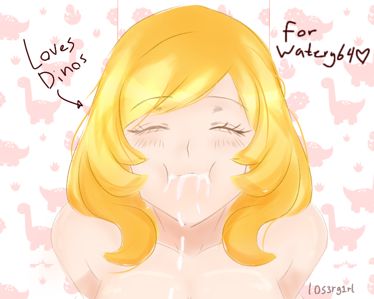1girls, blonde, blonde hair, blush, breasts, closed eyes, cum, cum drip, cum in mouth, dinosaur, female, female focus, female only, l0s3rg1rl, looking up, medium hair, meme, mouth closed, naked, oc, roblox, smile, watery64, watery64 girl, wholesome