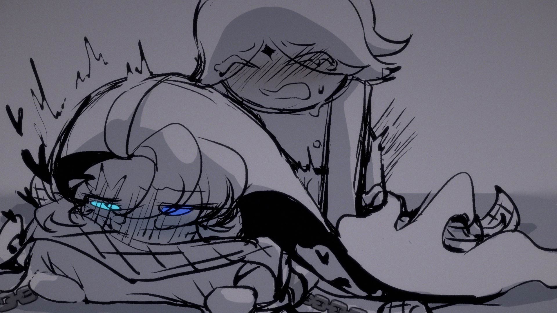 2boys, blush, blush lines, chains, cookie run, cookie run kingdom, gay, male, prisoner, pure vanilla cookie, sex from behind, shackles, shadow milk cookie, sweat, sweatdrop, sweating, yaoi