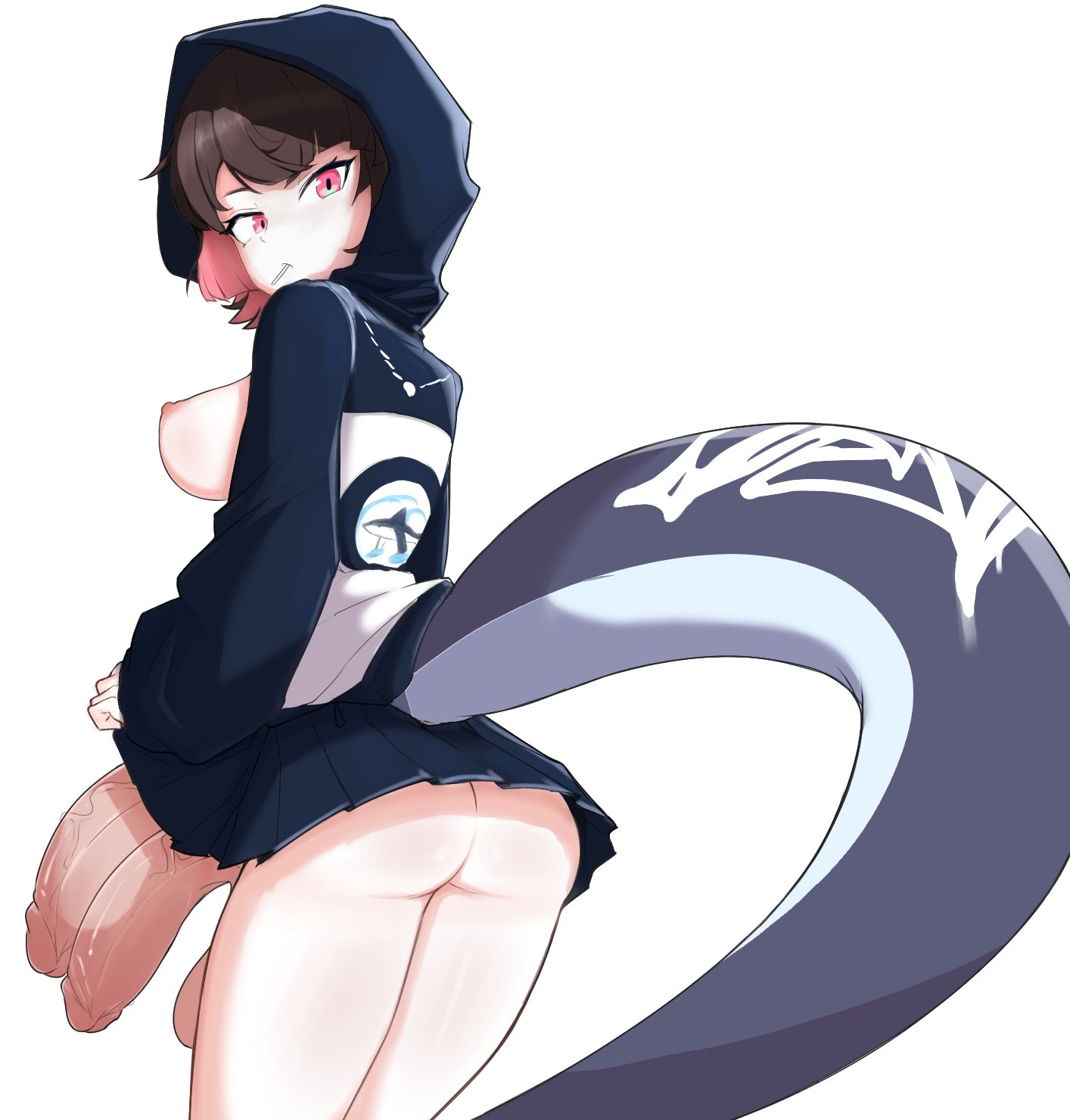 1futa, 2 penises, ass, balls, big breasts, breasts, busty, diphallia, diphallism, ellen joe, erection, futa only, futanari, hoodie, hoyoverse, huge cock, intersex, large breasts, large penis, light skin, light-skinned futa, lollipop, looking back, mihoyo, multi genitalia, multi penis, nipples, oneshow87, partially clothed, penis, penis out, pink eyes, shark, shark futa, shark tail, tail, testicles, thick penis, thick thighs, thighs, uncensored, veiny penis, zenless zone zero
