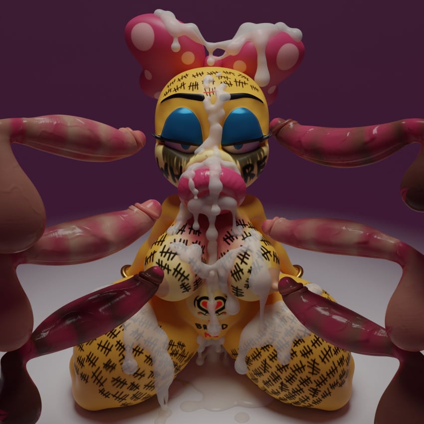 1girls, aftersex, big lips, bimbo, bukkake, cum, cum in mouth, cum inside, female, female focus, humanoid, large lips, male, markings, multiple penises, penis, pubic tattoo, running mascara, straight, tally, tally marks, tattoo, wendy o. koopa, yellow skin