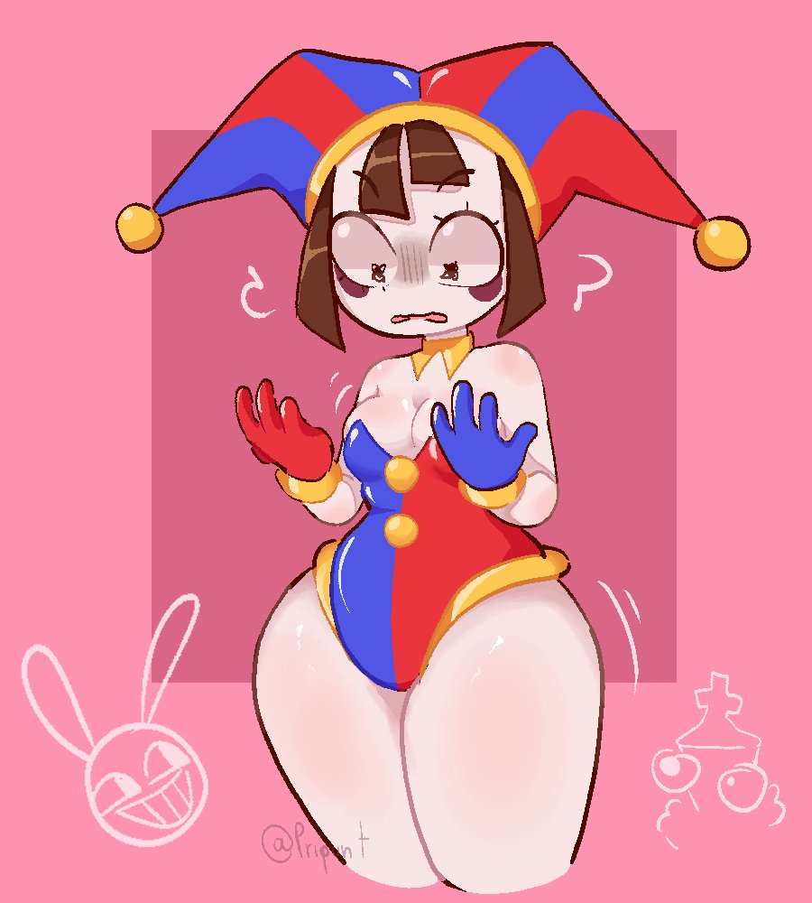 big breasts, big thighs, big titties, breasts, brown hair, clothing, clown, clown girl, curvaceous, curvaceous female, curvaceous figure, curvy, curvy figure, curvy hips, female, female focus, female only, glitch productions, jax (tadc), jax (the amazing digital circus), kinger (the amazing digital circus), pomni, pomni (tadc), pomni (the amazing digital circus), pripunt, short hair, the amazing digital circus, white skin