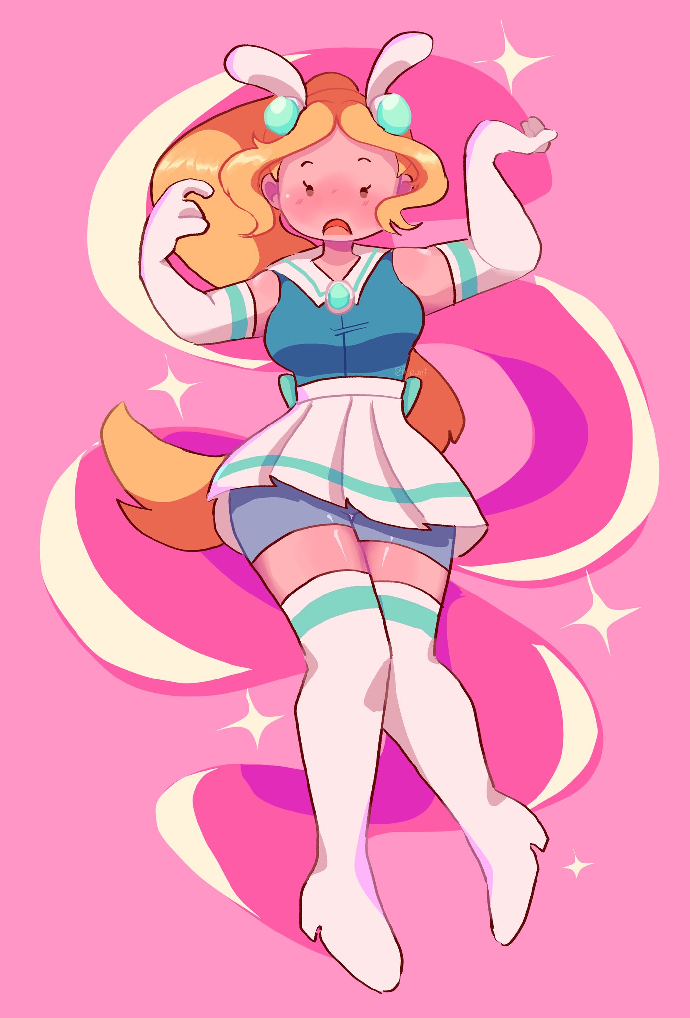 adventure time, adventure time: fionna & cake, big breasts, big thighs, big titties, blonde hair, breasts, clothing, curvaceous, curvaceous female, curvaceous figure, curvy, curvy figure, curvy hips, female, female focus, female only, fionna campbell, fionna the human girl, human, long hair, looking at viewer, magical girl, magical girl outfit, pale skin, pripunt, thigh highs, yellow hair