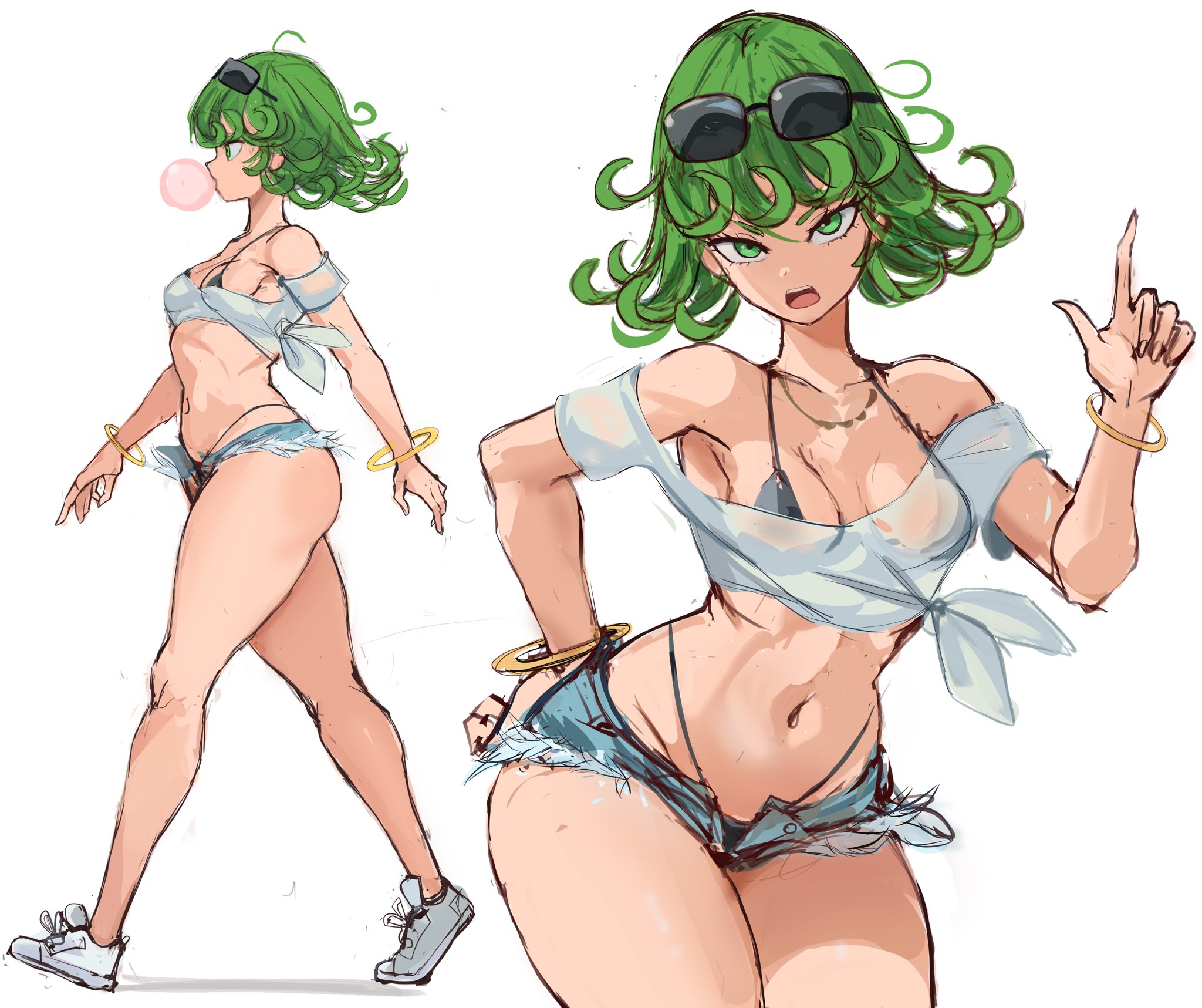 1girls ass breasts bubble_gum female female_focus female_only g-string gree...