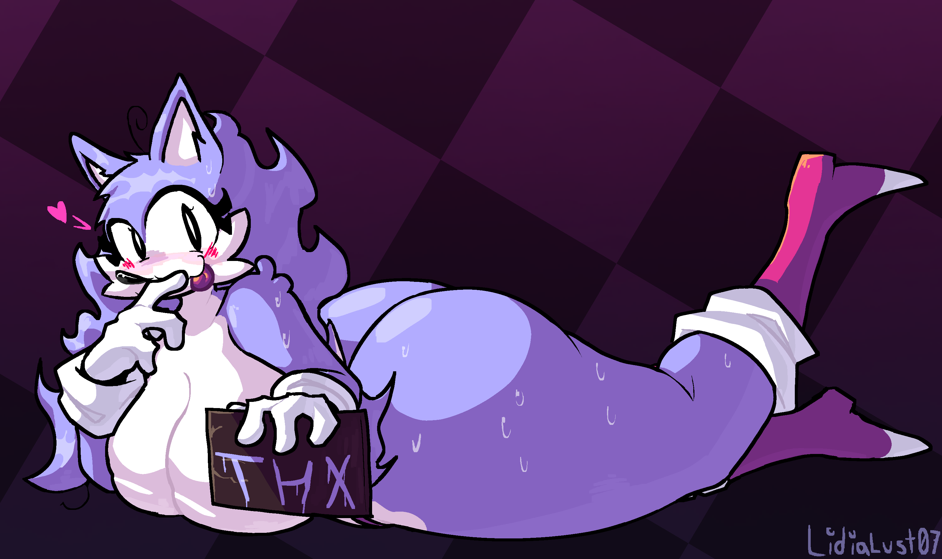 4 fingers, anthro, big ass, blush, blushing, breasts, female, furry, gloves, huge ass, huge breasts, huge thighs, large breasts, lidialust07, naked footwear, nude, sega, solo, sonic (series), sonic the hedgehog (series), sonic.exe (series), sweating, thick thighs, tongue out, voluptuous, voluptuous female, wacky (sonic.exe), wacky the erizo