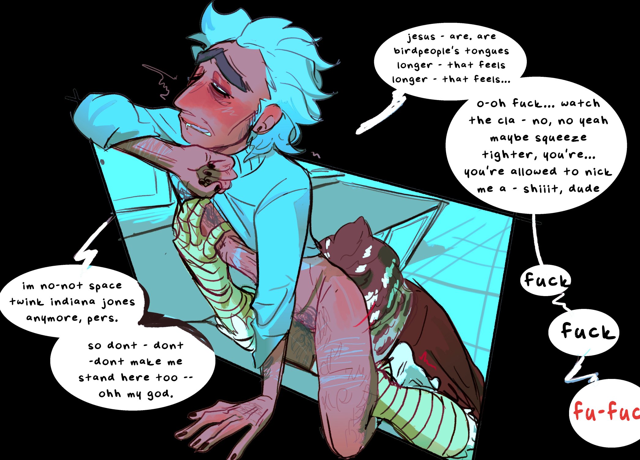 birdperson, cunnilingus, cuntboy, depriviolent, intersex, partially clothed, rick and morty, rick sanchez, self harm scars, transmasc