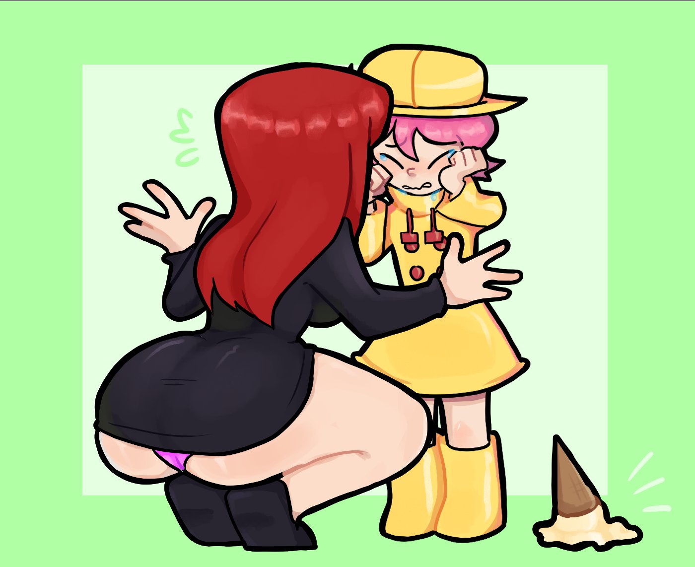 ass, ass focus, back view, big ass, big butt, big thighs, butt focus, curvaceous, curvaceous female, curvaceous figure, curvy, curvy figure, curvy hips, female, long hair, parasoul, pink hair, pripunt, red hair, short hair, skullgirls