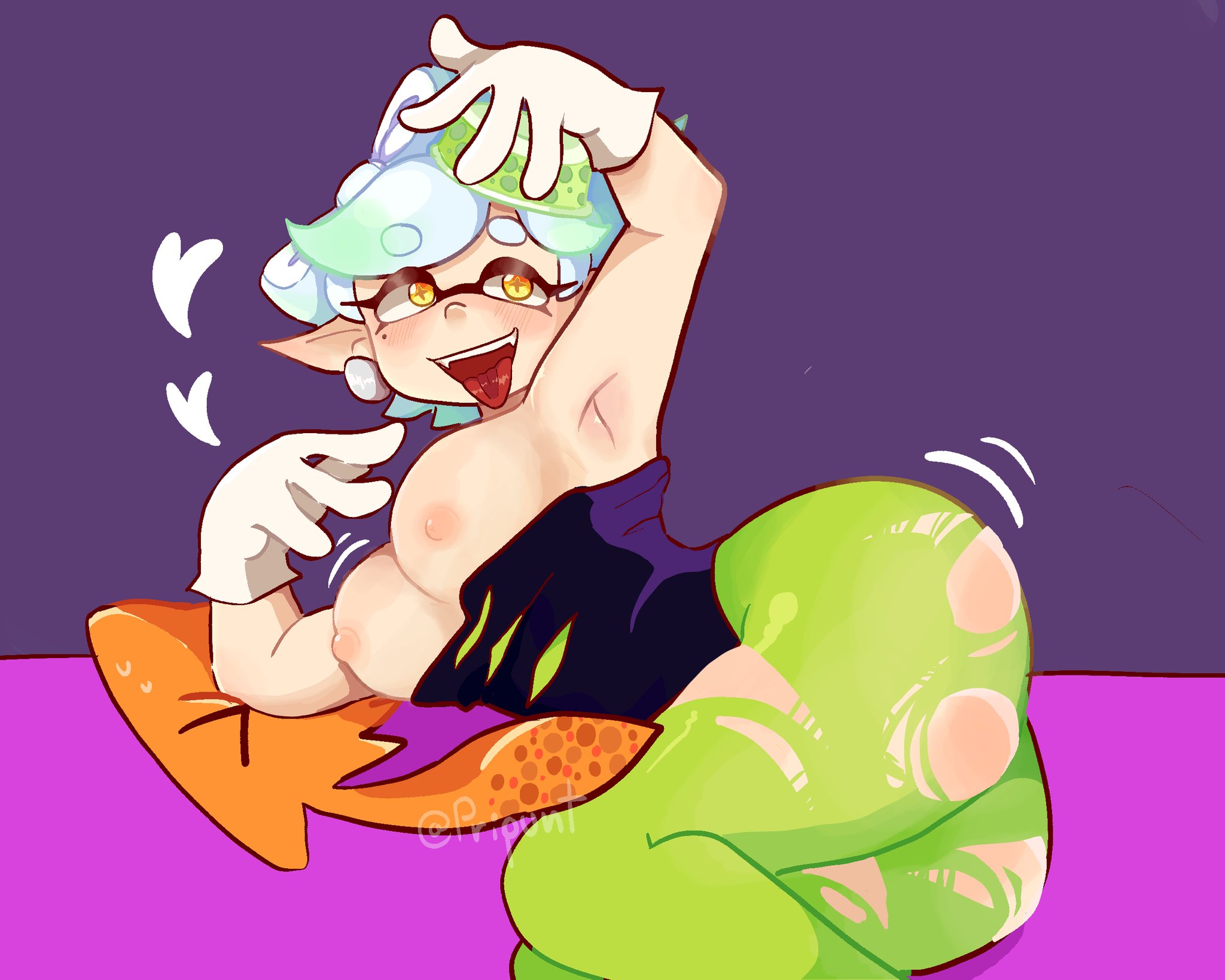 1girls, ahegao face, animal humanoid, anthro, ass, big ass, big breasts, big butt, big nipples, big thighs, big titties, breasts, cephalopod, cephalopod humanoid, curvaceous, curvaceous female, curvaceous figure, female, female only, humanoid, inkling, inkling squid, looking at viewer, marie (splatoon), mask (marking), nintendo, nipples, pointy ears, pripunt, pseudo hair, solo, splatoon, splatoon (series), squid, squid sisters, tentacle, tentacle hair, white hair, yellow eyes