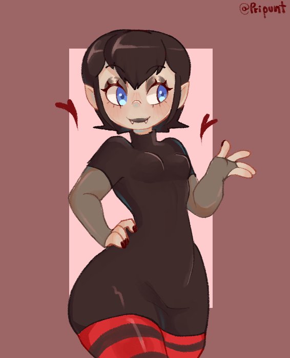 big breasts, big thighs, big titties, black hair, blue eyes, breasts, clothing, curvaceous, curvaceous female, curvaceous figure, curvy, curvy figure, curvy hips, digital media (artwork), female, female focus, female only, hotel transylvania, looking at viewer, mavis dracula, pripunt, short hair, vampire, vampire girl