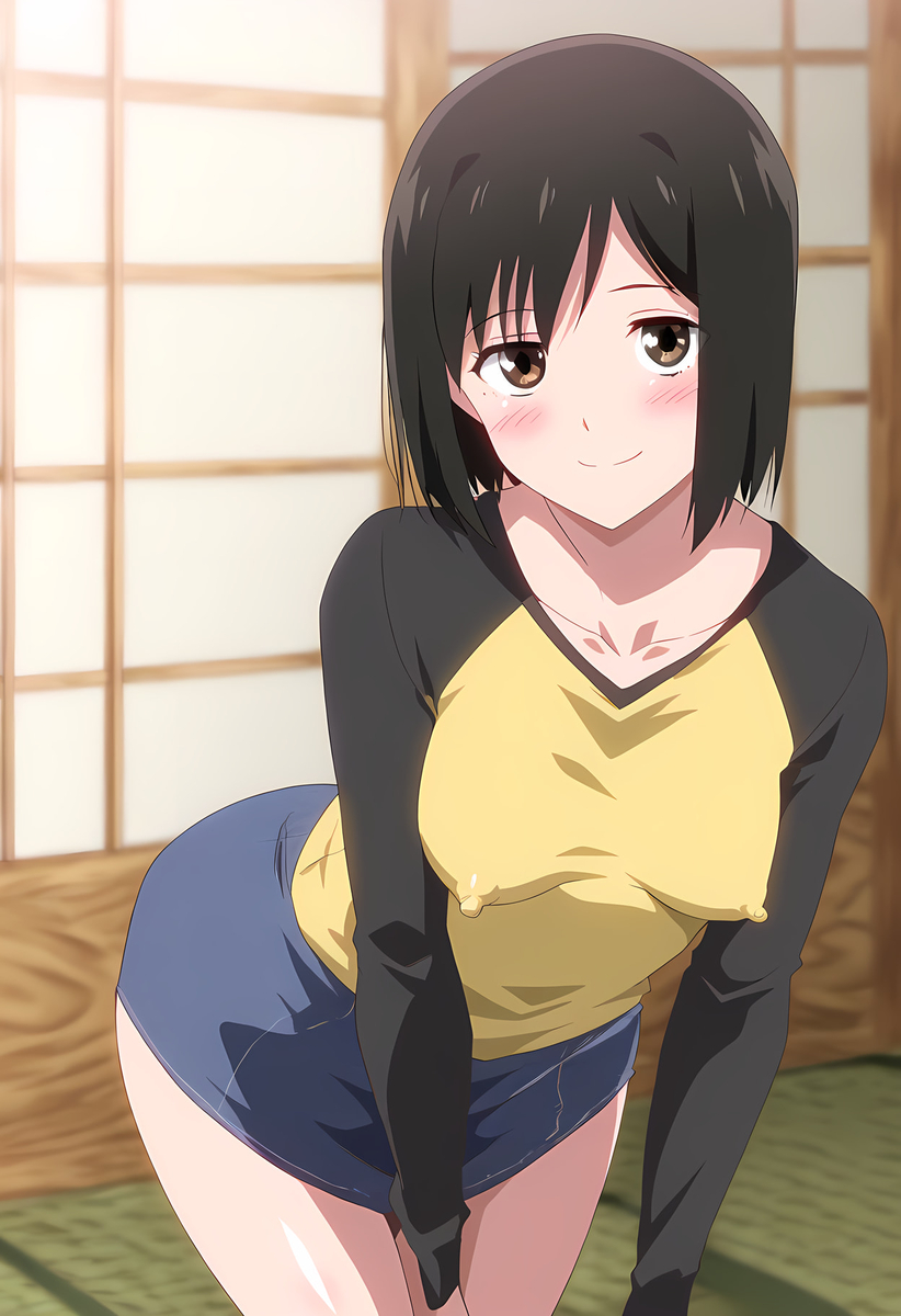 ai_generated big_ass blush brown_eyes female_focus hk_(artist) medium_breasts medium_hair misaki_nakahara nhk_ni_youkoso! nipples teenager welcome_to_the_nhk