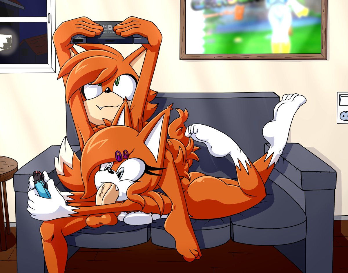 blowjob brother_and_sister cum_in_mouth cum_inside fan_character fellatio furry incest meyk meyk_the_lynx mia_the_lynx nintendo_switch_console on_couch on_stomach orange_fur playing_videogame sonic_(series) sonic_the_hedgehog_(series) twincest twins