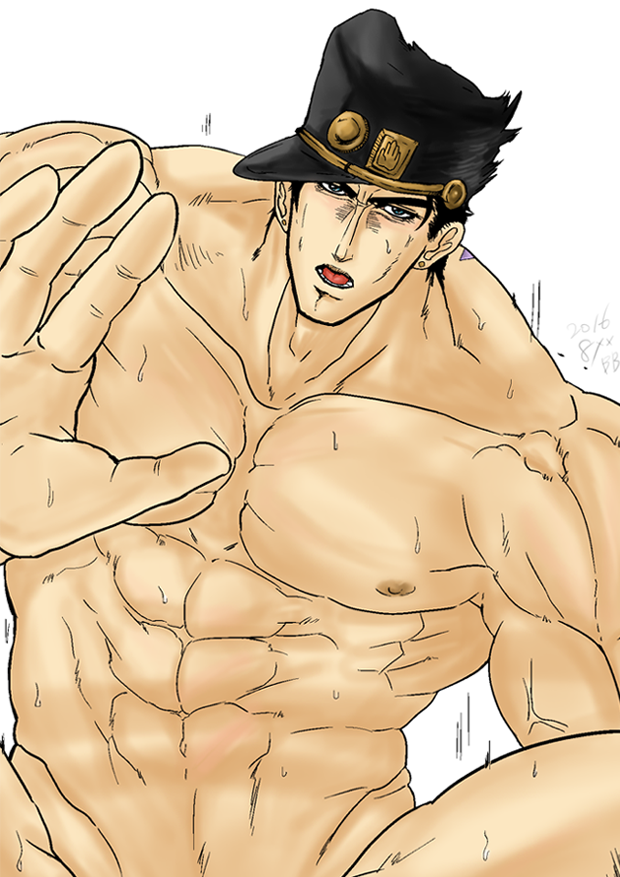 1boy jojo's_bizarre_adventure jotaro_kujo male male_only muscular_male nude_male stardust_crusaders