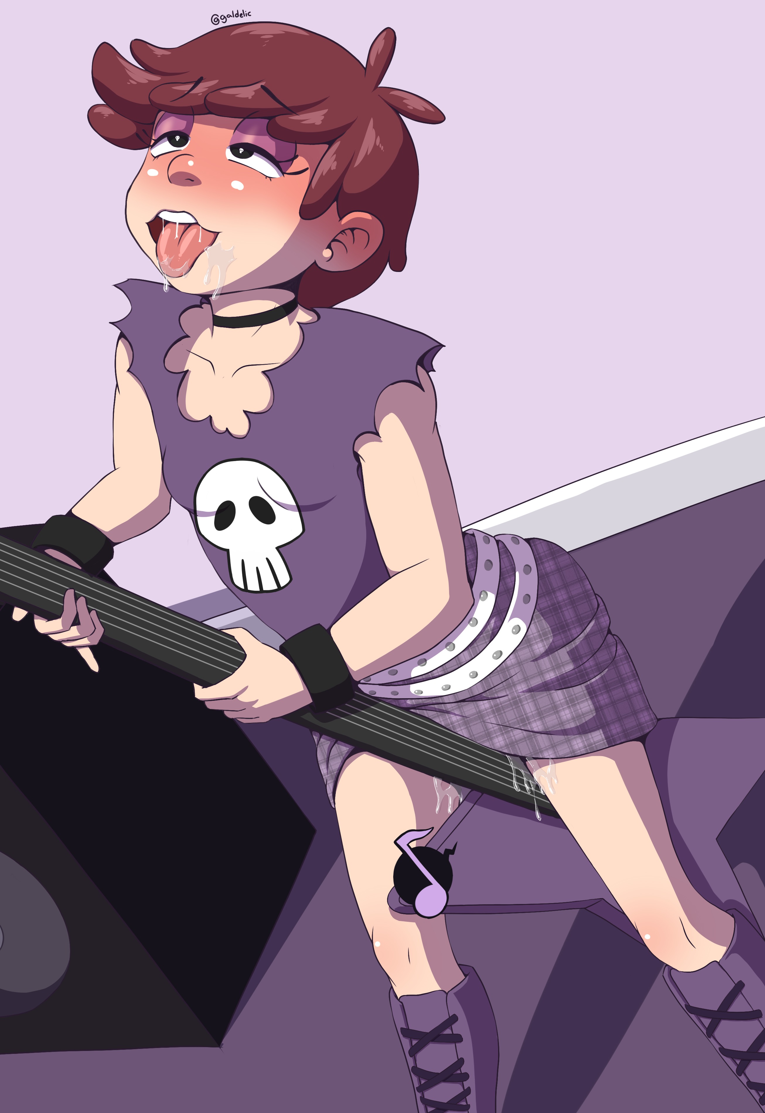 breasts, brown hair, female, galdelic, guitar, luna loud, pussy, pussy juice, saliva, small breasts, straight hair, the loud house