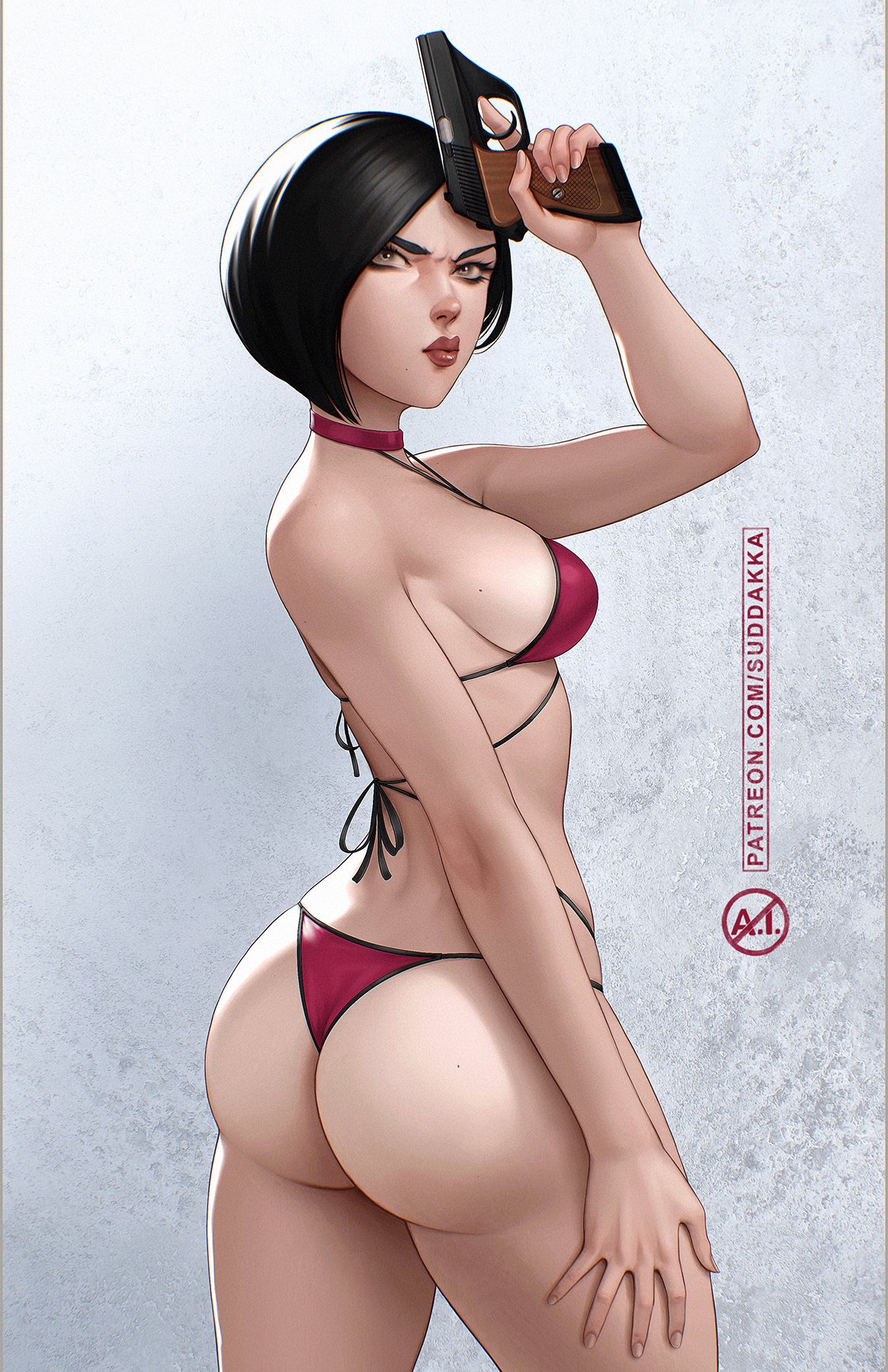 1girls ada_wong asian_female big_ass big_breasts female female_only gun resident_evil suddakka thick_thighs