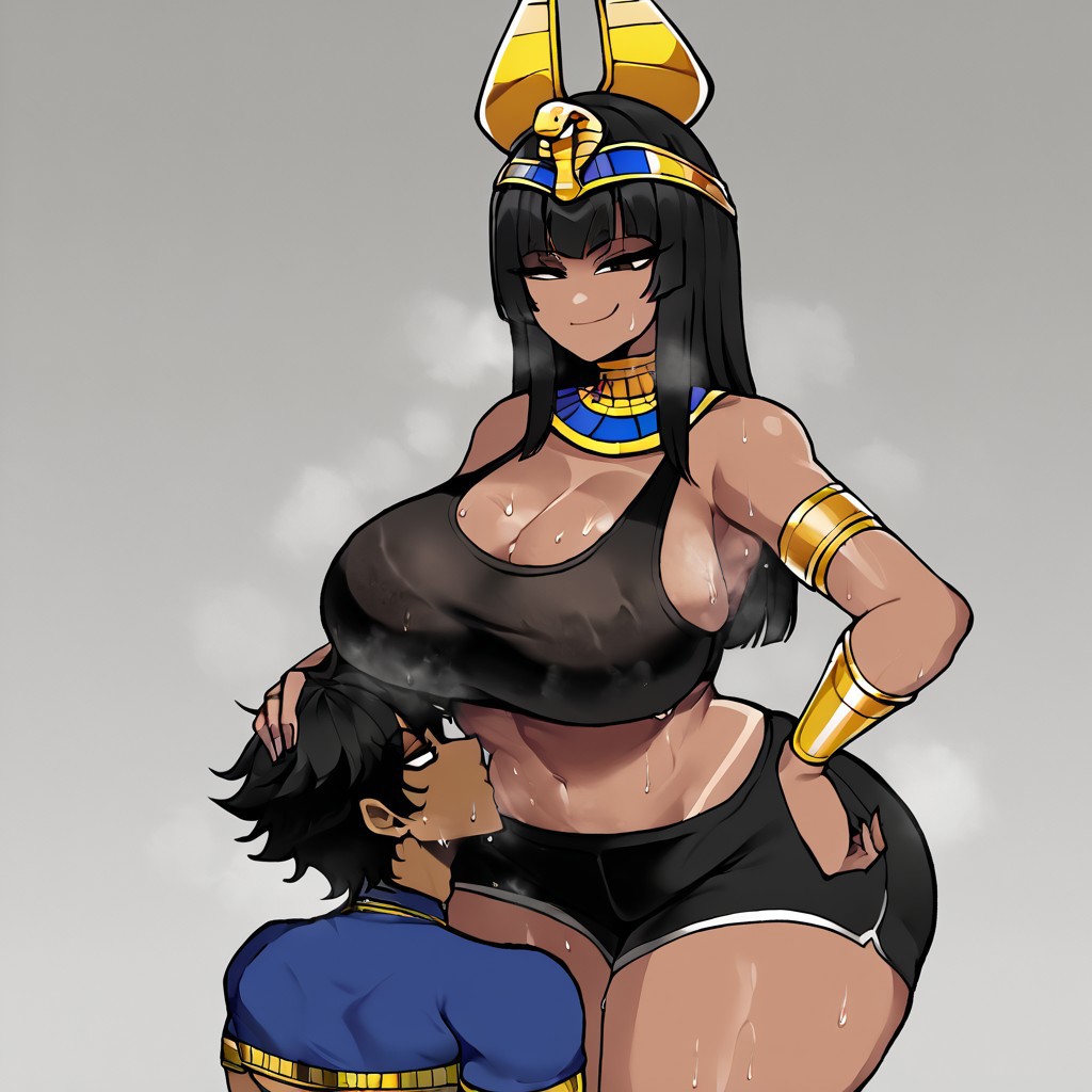 ai_generated big_booty_latina big_breasts big_butt black_bra black_legwear black_panties black_shorts boobs_on_head booty_shorts breast_worship breasts_bigger_than_head breasts_on_face breasts_out bubble_ass bubble_butt civitai dark-skinned_female dumptruck_ass egyptian_goddess egyptian_headdress egyptian_mythology fat_ass femdom fertility_goddess fit fit_female fit_mom goddess hotpants huge_ass huge_butt implied_sex interracial larger_female latina latina_female male/female malesub perfect_body queen round_ass round_butt royalty sex shorts smaller_male sweat sweating sweaty sweaty_ass sweaty_body sweaty_breasts teasing teasing_penis thiccwithaq_(ai_style) venus_body wide_hips