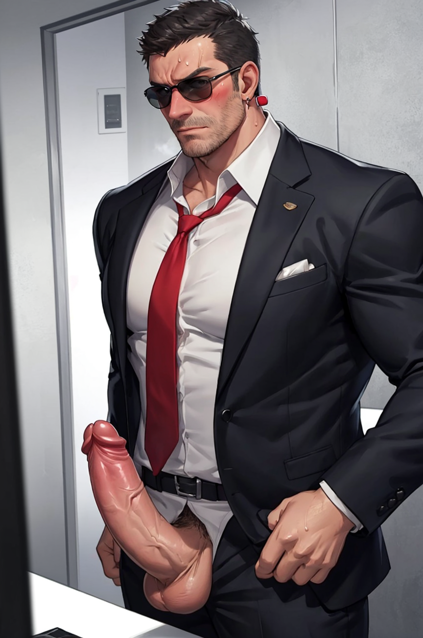 1boy 1dilf 1male 1man ai_generated balls ballsack bara beard big_balls big_cock big_dick big_penis big_testicles blush clothing cock daddy dick dilf erection male male_only manly master mature_male muscular muscular_male penis solo solo_male suit suit_and_tie suit_jacket testicles