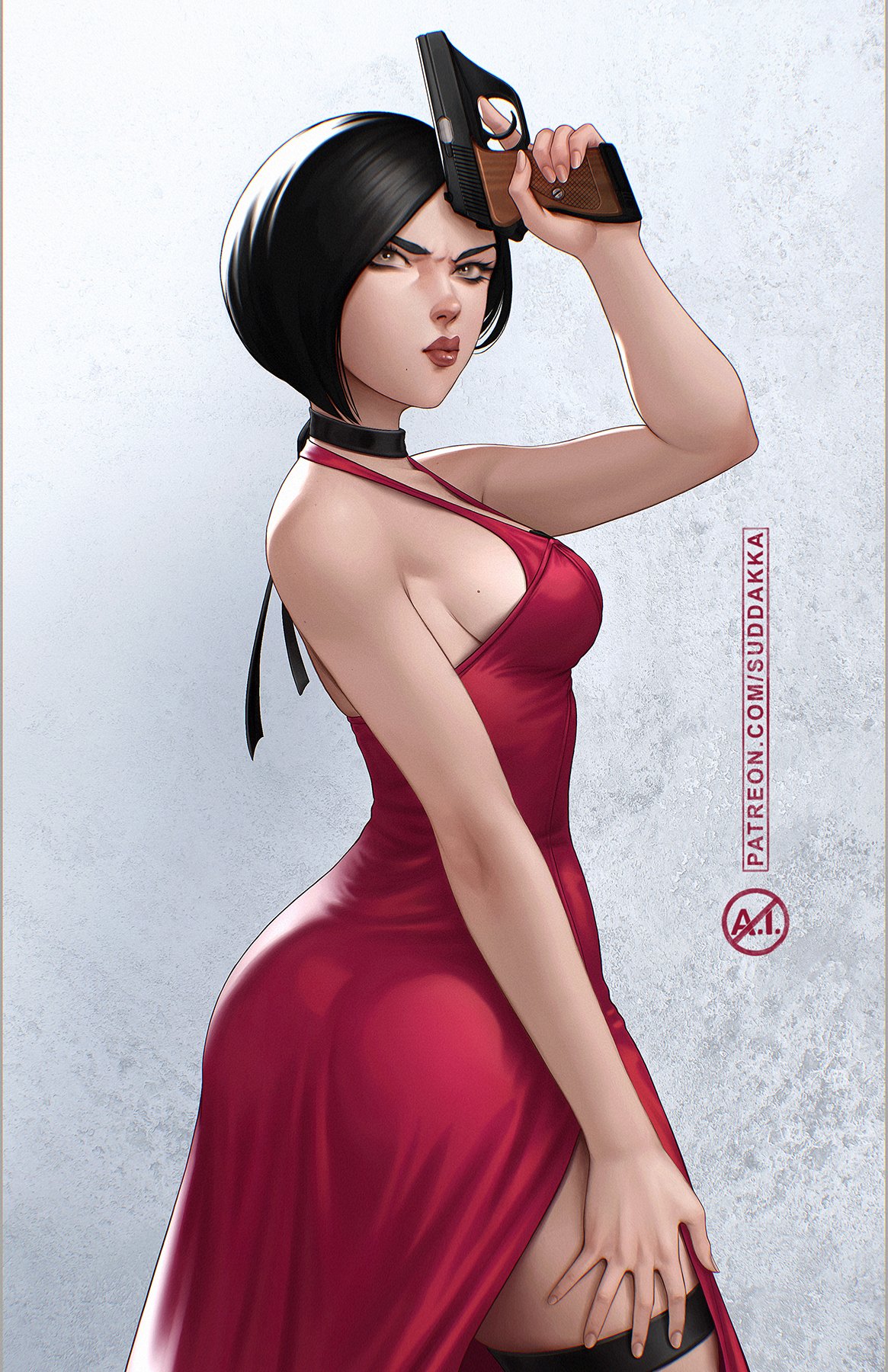 1girls ada_wong asian_female big_ass big_breasts female female_only gun resident_evil suddakka thick_thighs