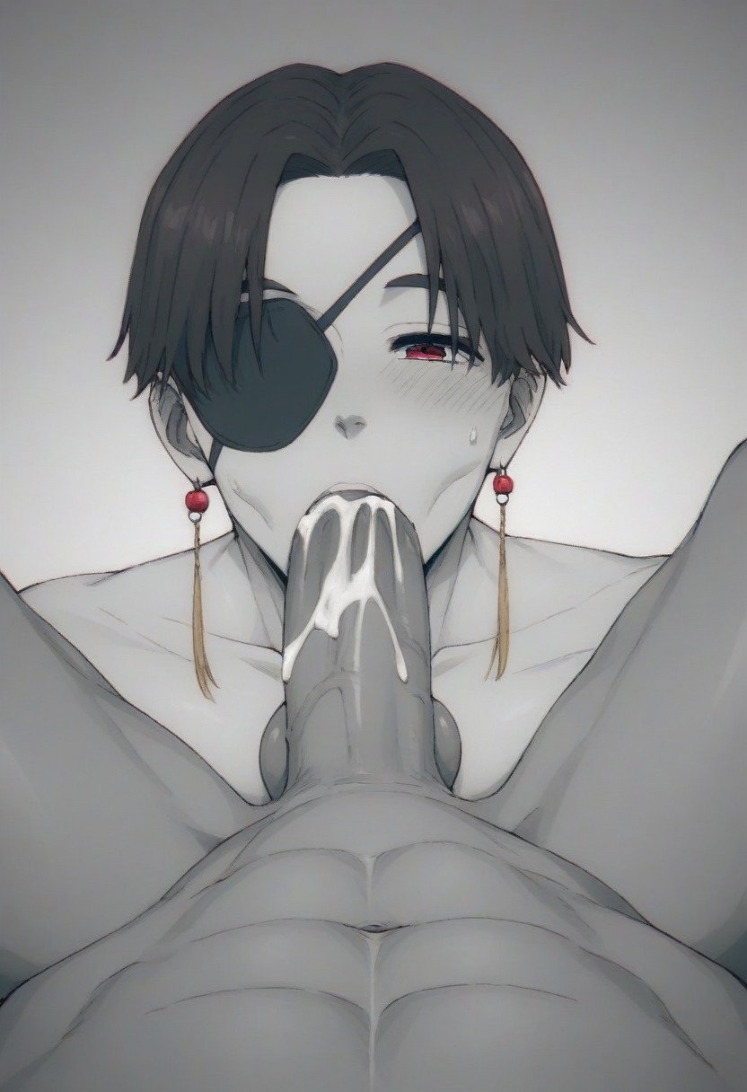 2boys abs ai_generated blowjob blush completely_naked completely_naked_male completely_nude completely_nude_male cum cum_in_mouth cum_inside earrings eyepatch fellatio gay grayscale greyscale half-closed_eyes hayato_suo irrumatio legs_apart legs_spread limited_palette looking_at_viewer male male/male male_focus male_only monochrome muscular muscular_male naked navel nude nude_male oral oral_fixation oral_sex penis pov pov_crotch pov_eye_contact pov_male red_earrings red_eyes red_jewel short_hair simple_background spread_legs sucking sucking_penis suo_hayato tassel tassel_earrings testicles vacuum_blowjob vacuum_fellatio vacuum_suck veiny_penis white_background wind_breaker windbreaker yaoi yellow_tassel