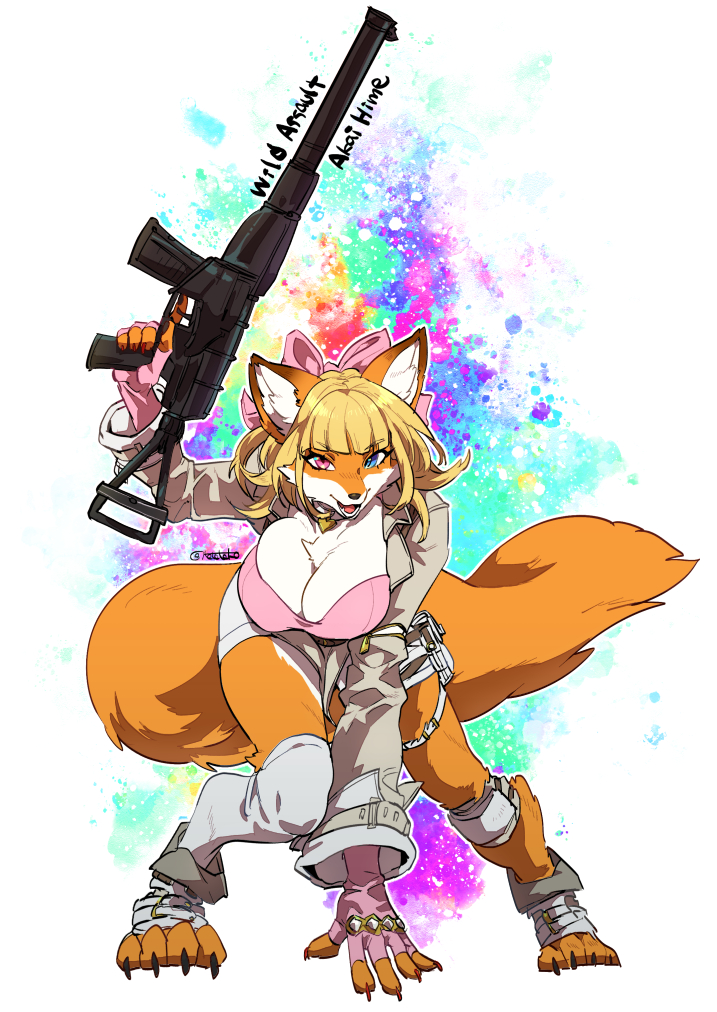 akaihime artist_request boob_window breast_window breasts breasts breasts_bigger_than_head fox fox_ears fox_girl fox_humanoid fox_tail foxgirl furry furry_breasts furry_ears furry_female furry_only gun hanging_breasts large_breasts massive_breasts revealing_breasts revealing_clothes revealing_outfit watermark wild_assault