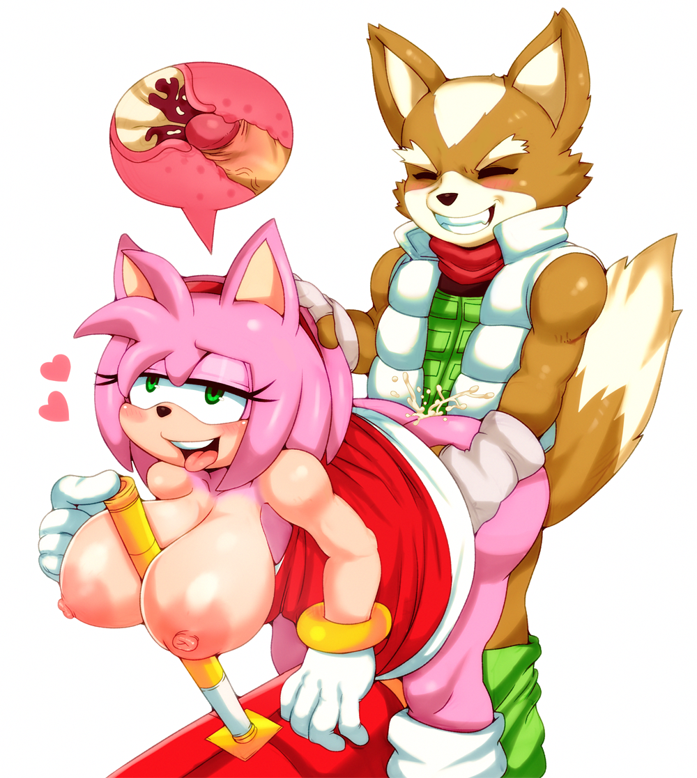 1boy, 1girls, alternate breast size, amy rose, anthro, ass, blush, breasts, canine, clenched teeth, closed eyes, clothing, crossover, cum, cum in pussy, cum in uterus, cum inside, doggy style, dress, dress down, dress lift, female, fox, fox mccloud, from behind, fur, furry, green eyes, hammer, hedgehog, interspecies, large breasts, male, matospectoru, nintendo, open mouth, orange body, orange fur, penetration, penis, piko piko hammer, piko-piko hammer, pink body, pink fur, pink hair, pussy, red dress, sega, sex, short hair, sonic (series), sonic the hedgehog (series), spread legs, standing, standing doggy style, standing sex, star fox, straight, super smash bros., tail, tan body, tan fur, uterus, vaginal penetration, x-ray