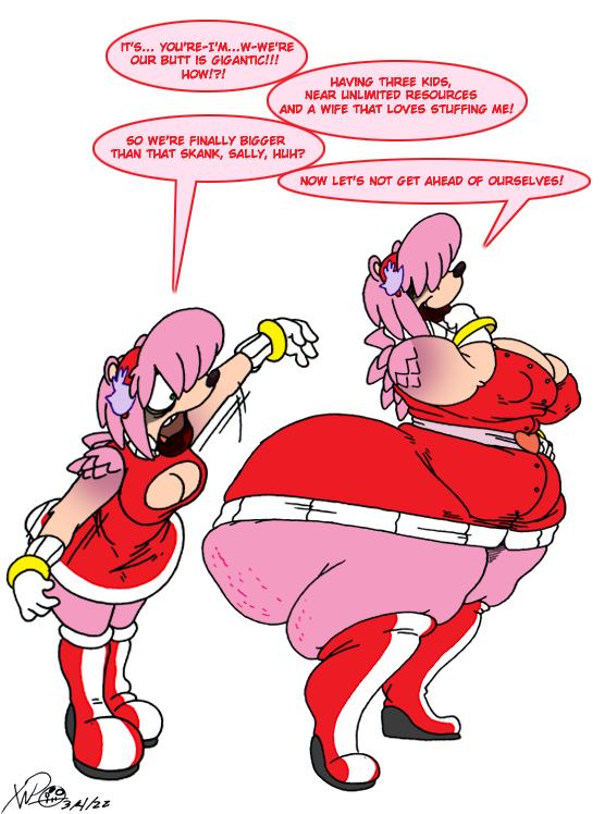 2girls amy_rose bangs_over_eyes bbw big_breasts black_lips black_lipstick boob_window boots cellulite cleavage dress fat_ass female furry huge_ass nipples_visible_through_clothing overweight overweight_female sonic_(series) sonic_the_hedgehog_(series) speech_bubble thick_lips xanderdwulfe