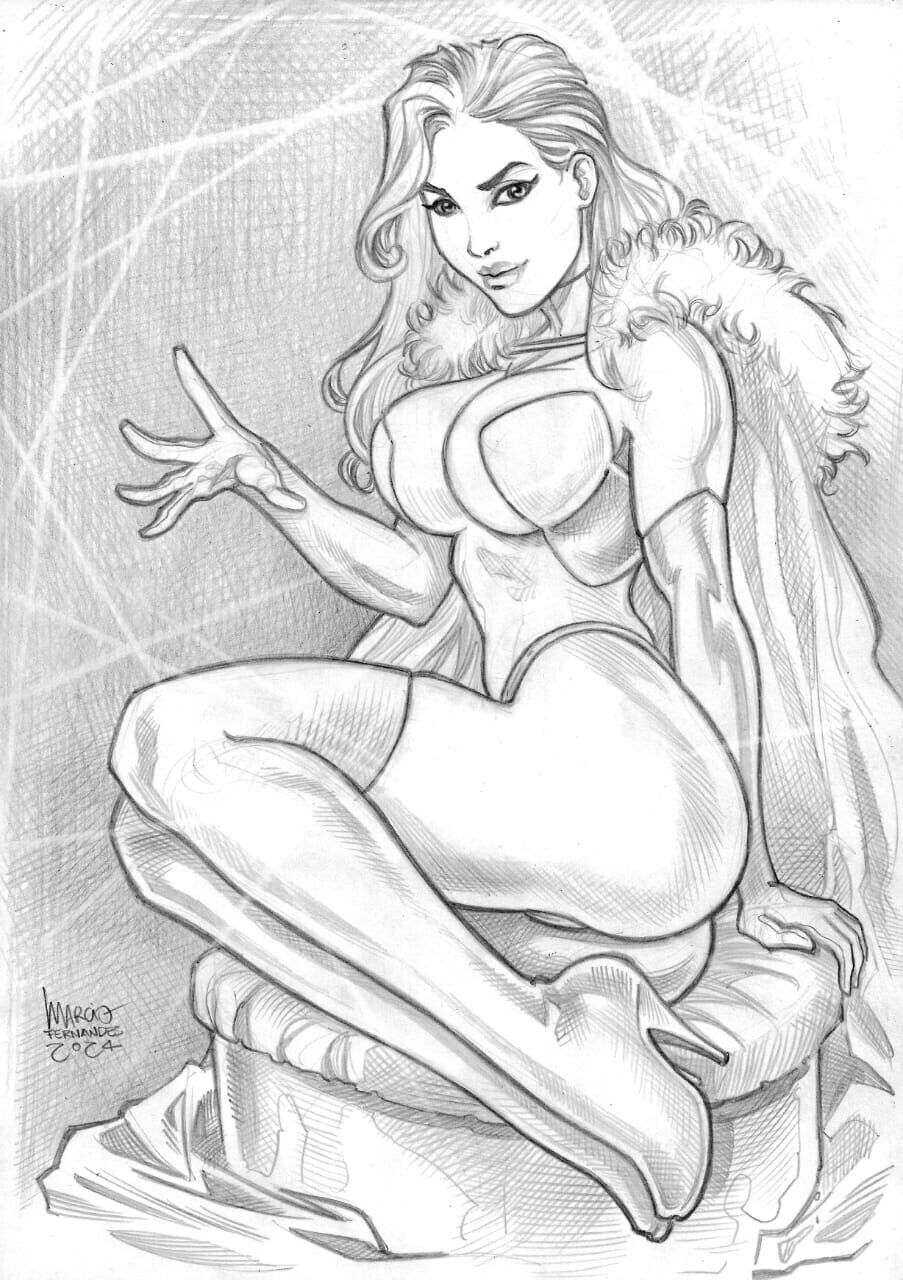 black_and_white ed_benes_studio emma_frost hellfire_club marcio_fernandes marvel marvel_comics thong thong_panties traditional_art traditional_media_(artwork) white_queen x-men