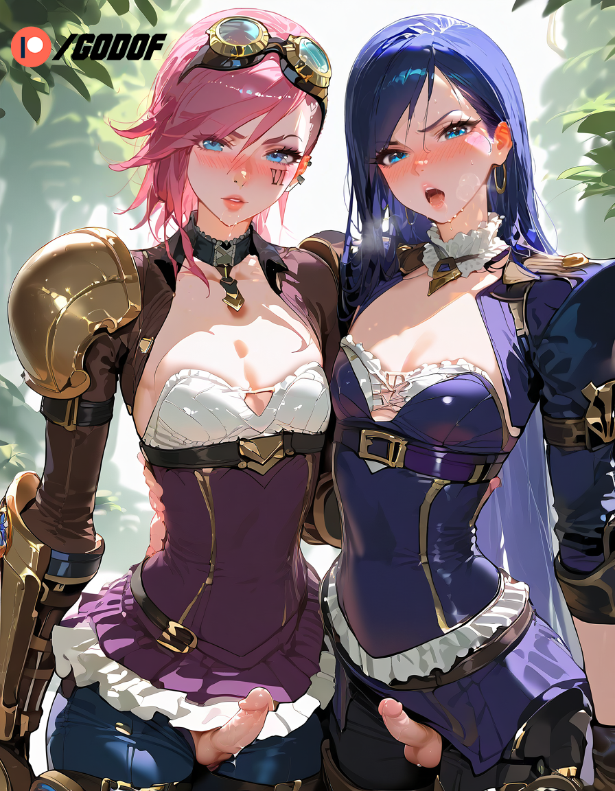 1boy 1femboy 2boys 2femboys ai_generated caitlin femboy femboy_on_femboy gay genderswap genderswap_(ftm) godof league_of_legends patreon rule_63 sissy small_breasts vi_(league_of_legends) yaoi