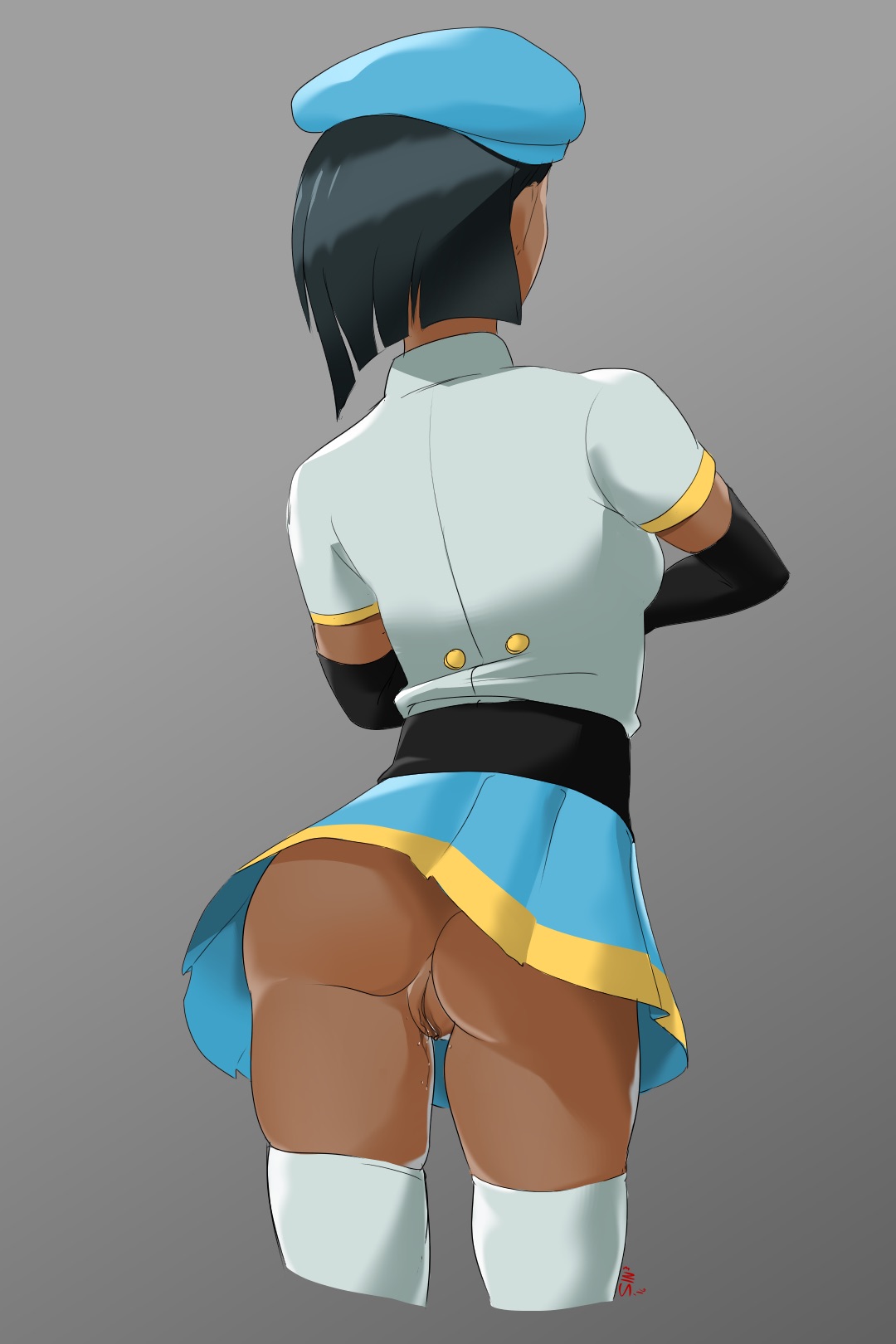 ass, beret, black hair, ciel soleil, dark skin, elbow gloves, leggings, rwby, sinccubi, skirt