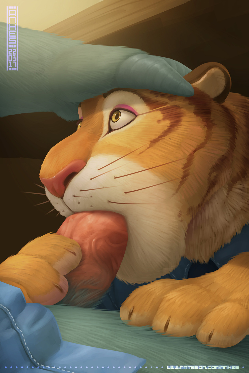 anhes buffalo chief_bogo disney feline fellatio gay male male_only mammal oral penis tiger tiger_dancer_(zootopia) yaoi zootopia