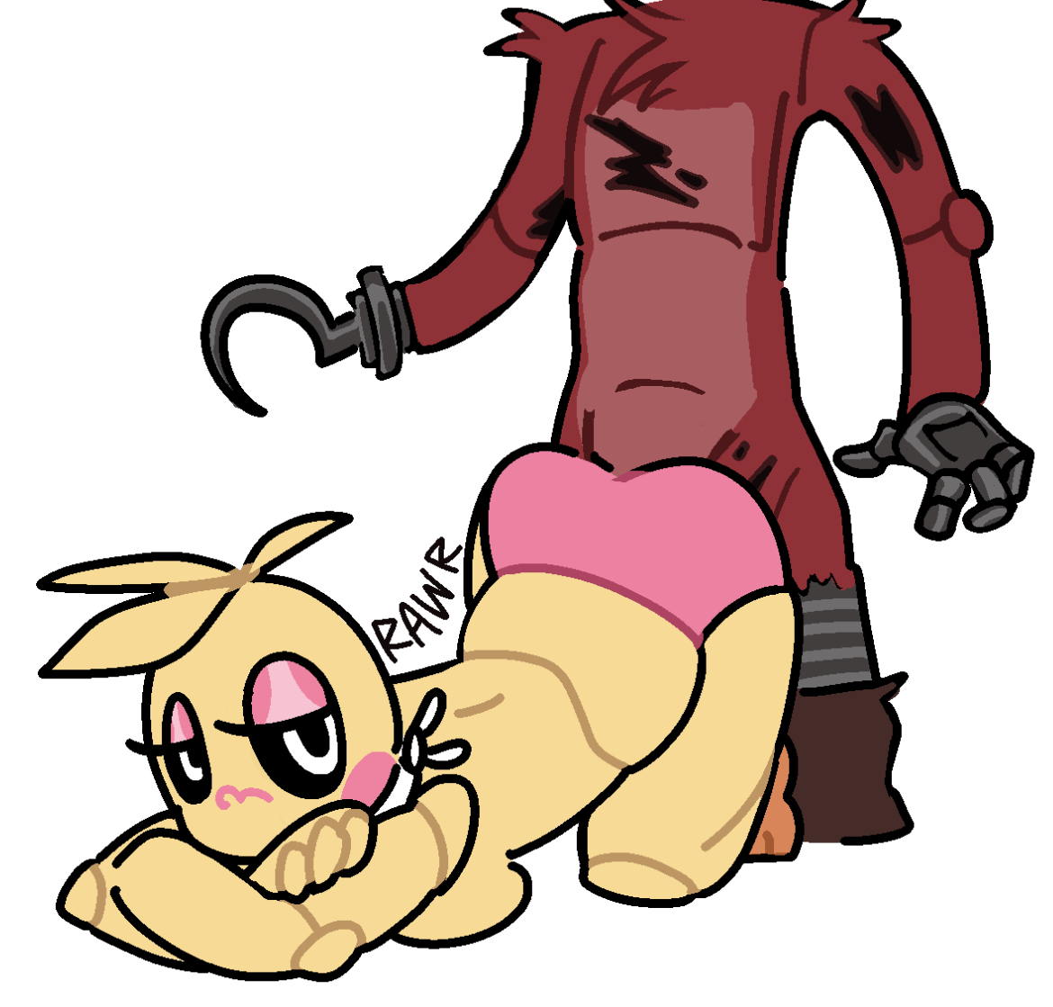 animatronic, ass, ass up, backshots, breasts, breasts out, female, five nights at freddy's, five nights at freddy's 2, fnaf, foxy (fnaf), foxyxchica, pink panties, rawriscruel, self upload, sex, sex from behind, straight, toy chica (fnaf), yellow body