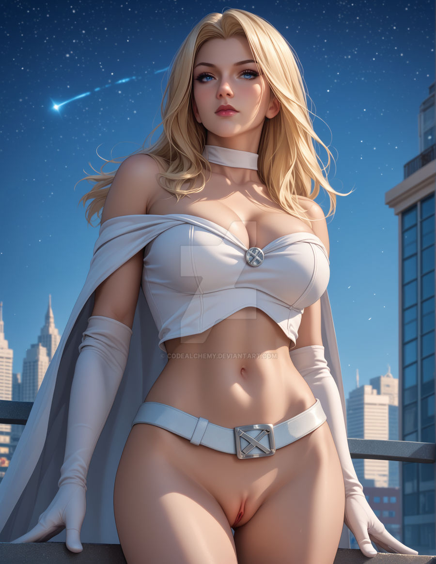 ai_generated blonde_female blonde_hair bottomless bottomless_female breasts codealchemy emma_frost female female_only marvel marvel_comics pussy shaved_pussy vagina white_queen x-men