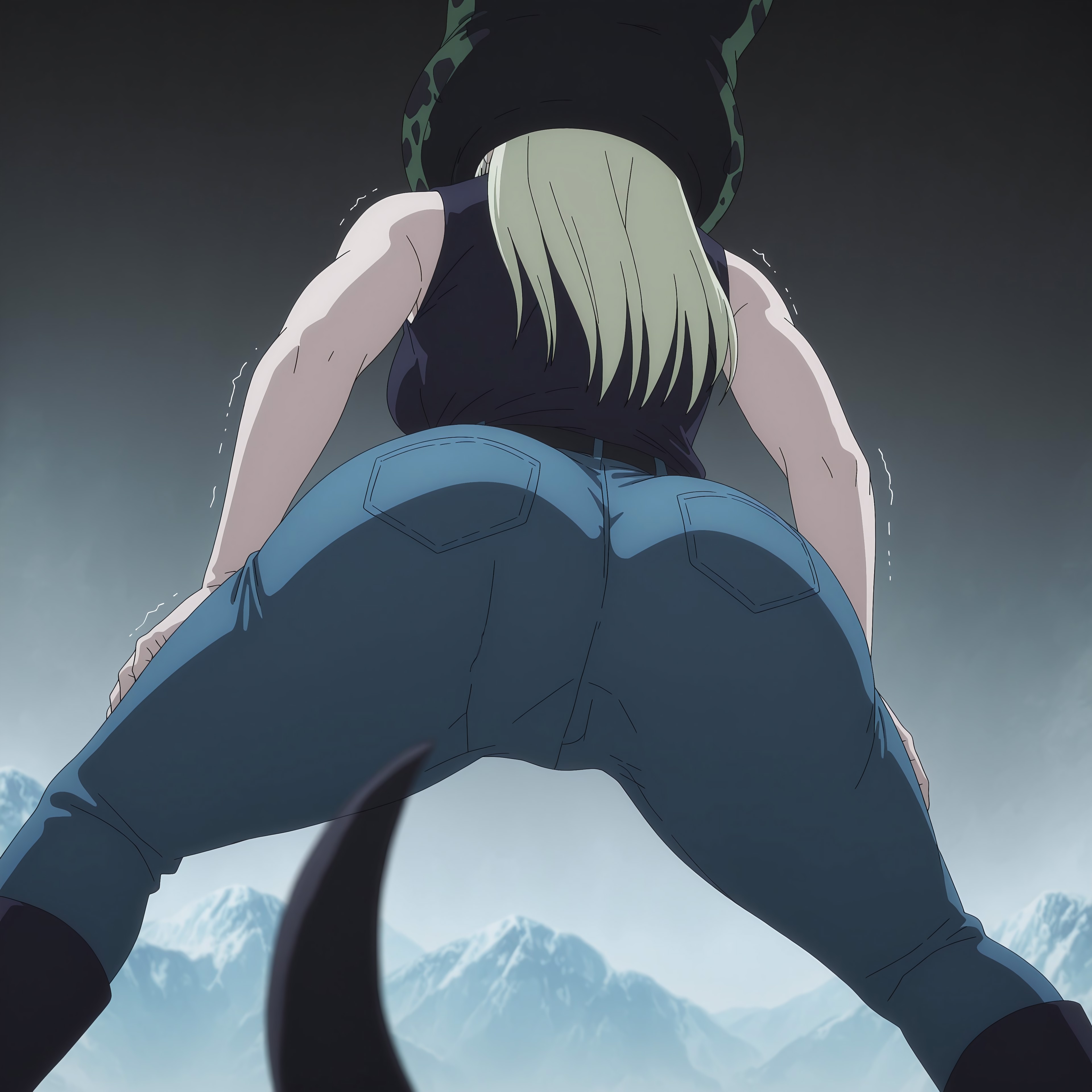 1girls, absorbing, absorption, absorption vore, ai generated, ass, ass focus, big ass, big butt, biker boots, biker girl, black boots, black turtleneck, blonde hair, boots, bubble ass, bubble butt, butt focus, cell (dragon ball), cell tail, cell vore, civitai, crossover, dragon ball, dragon ball z, dubious consent, female, female focus, helpless, helpless female, imperfect cell, jeans, jujutsu kaisen, long hair, matingpresslover, sleeveless turtleneck, solo focus, struggling, struggling prey, struggling to get out, tail, tail vore, tight clothes, tight clothing, turtleneck, vore, wide hips, yuki tsukumo