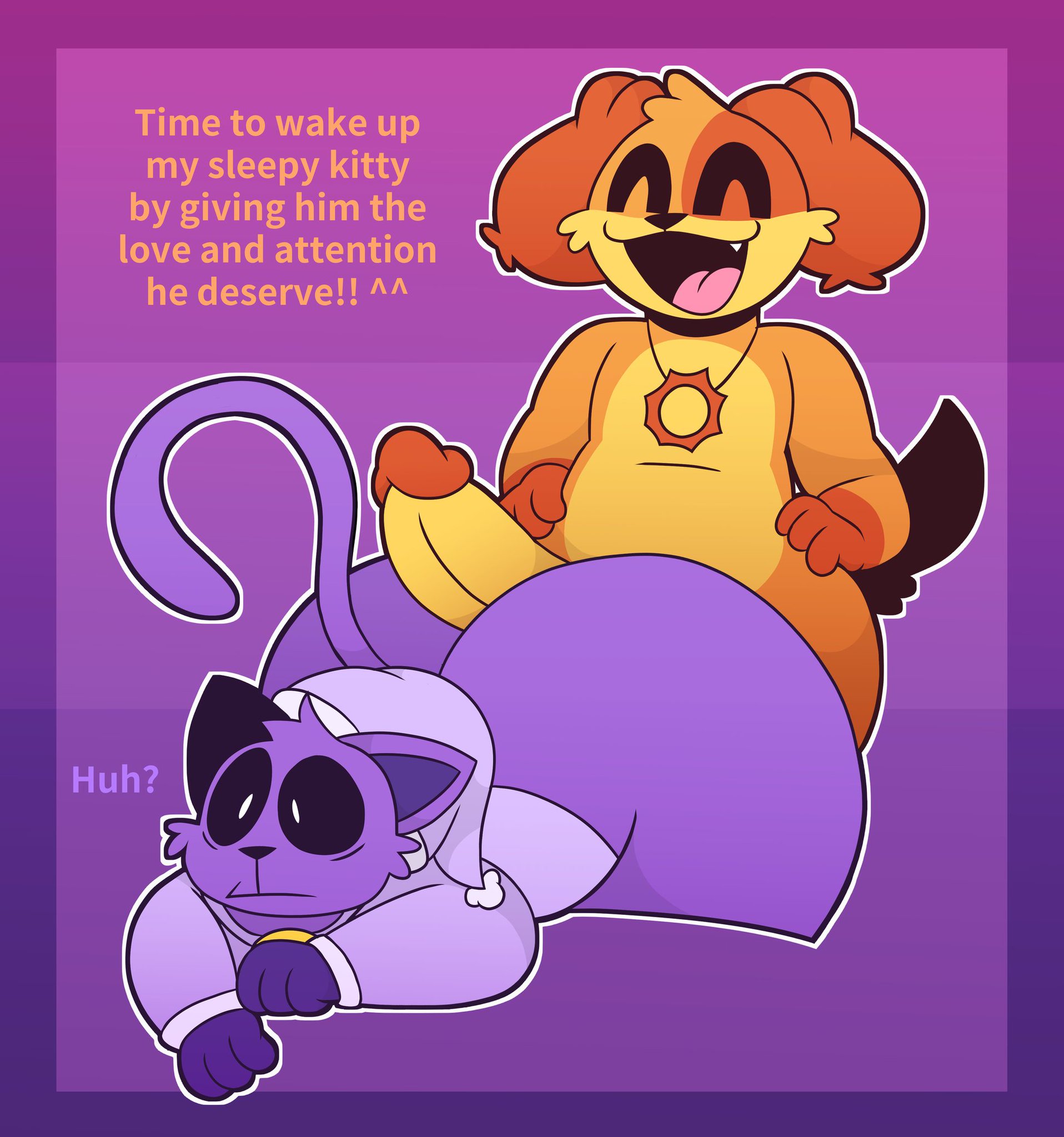 anthro, anthro on anthro, anthro only, balls, canine, catnap, catnap (poppy playtime), comic, critters (poppy playtime), dogday, dogday (poppy playtime), doggy, domestic cat, domestic dog, feline, furry, furry only, gay, grab the butt, hot dogging, male, no humans, orange fur, orange skin, poppy playtime, poppy playtime (chapter 3), purple fur, purple skin, sex, smiling critters, tagme, tunemon