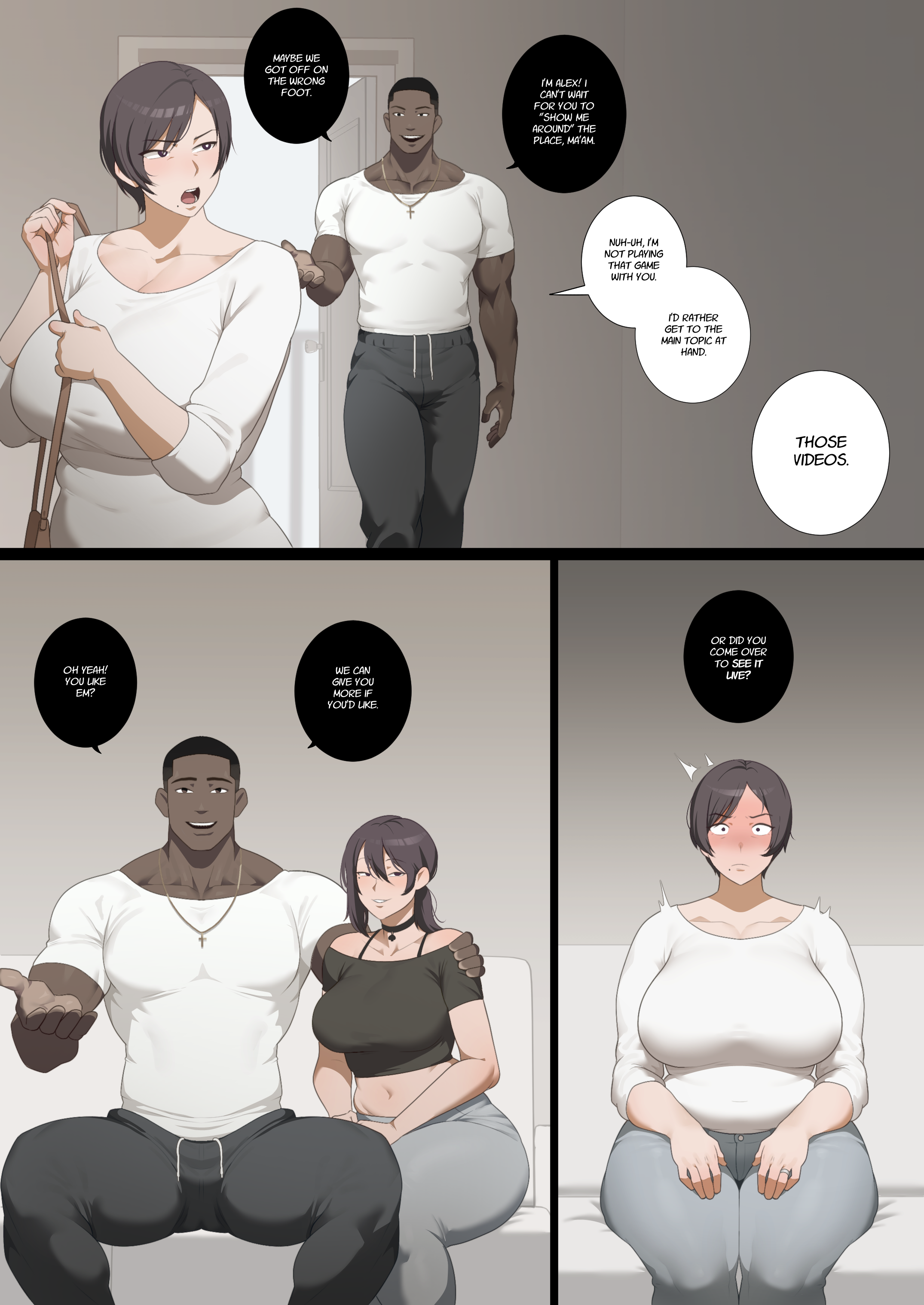 1boy, 2025, 2d, 2girls, alex (ratatatat74), cuckold, dark skin, dark-skinned male, english text, female, interracial, korean, male, mother, mother and daughter, multiple females, multiple girls, muscular, muscular male, netorare, qos, queen of spades, ratatatat74, soraoraora, spade choker, tagme