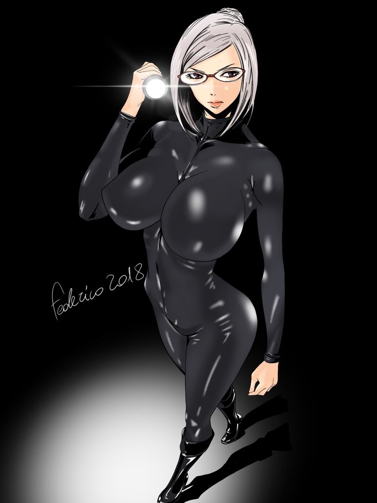 1girls, 2018, big breasts, black background, bodysuit, boots, breasts, color, colored, curvaceous, curvaceous body, curvaceous female, curvaceous figure, curvy, curvy body, curvy female, curvy figure, edit, edited, federico bianco, female, flashlight, glasses, hourglass figure, huge breasts, large breasts, latex, latex bodysuit, latex clothing, latex suit, light skin, light-skinned female, massive breasts, pinup, prison school, seductive, seductive look, shiny, shiny breasts, shiny clothes, shiny skin, shiraki meiko, skin tight, thick, thick breasts, thick thighs, third-party edit, tight clothes, tight clothing, voluptuous, voluptuous female, waist, white hair