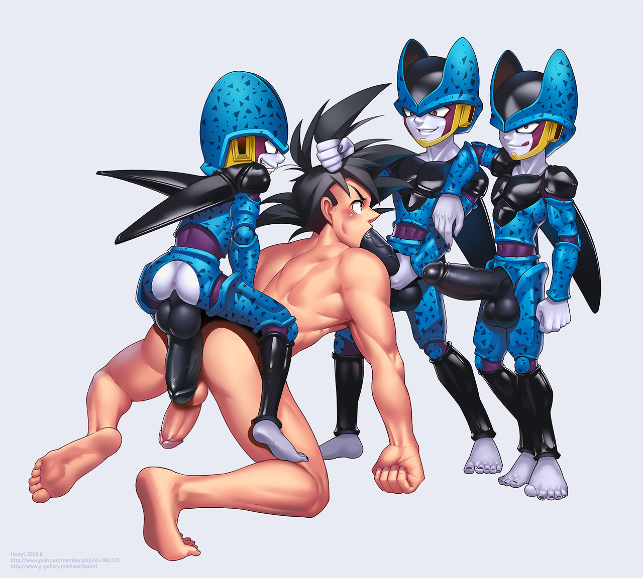4boys, anal, ass, balls, barefoot, black hair, bruises, cell junior, dragon ball, dragon ball z, feet, fellatio, gay, group sex, homri, huge penis, male, male only, multiple boys, multiple males, nude, oral, penis, rape, size difference, small dom big sub, smaller dominant, son goku, testicles, toes, uncensored, yaoi