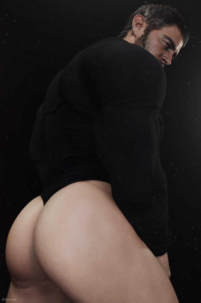 3d, 3d (artwork), 3d model, 3d render, ass, ass focus, bara, big ass, big ass (male), big butt, chris redfield, gay, male, male only, razorsparda7, resident evil, resident evil 8: village, showing ass, solo, yaoi