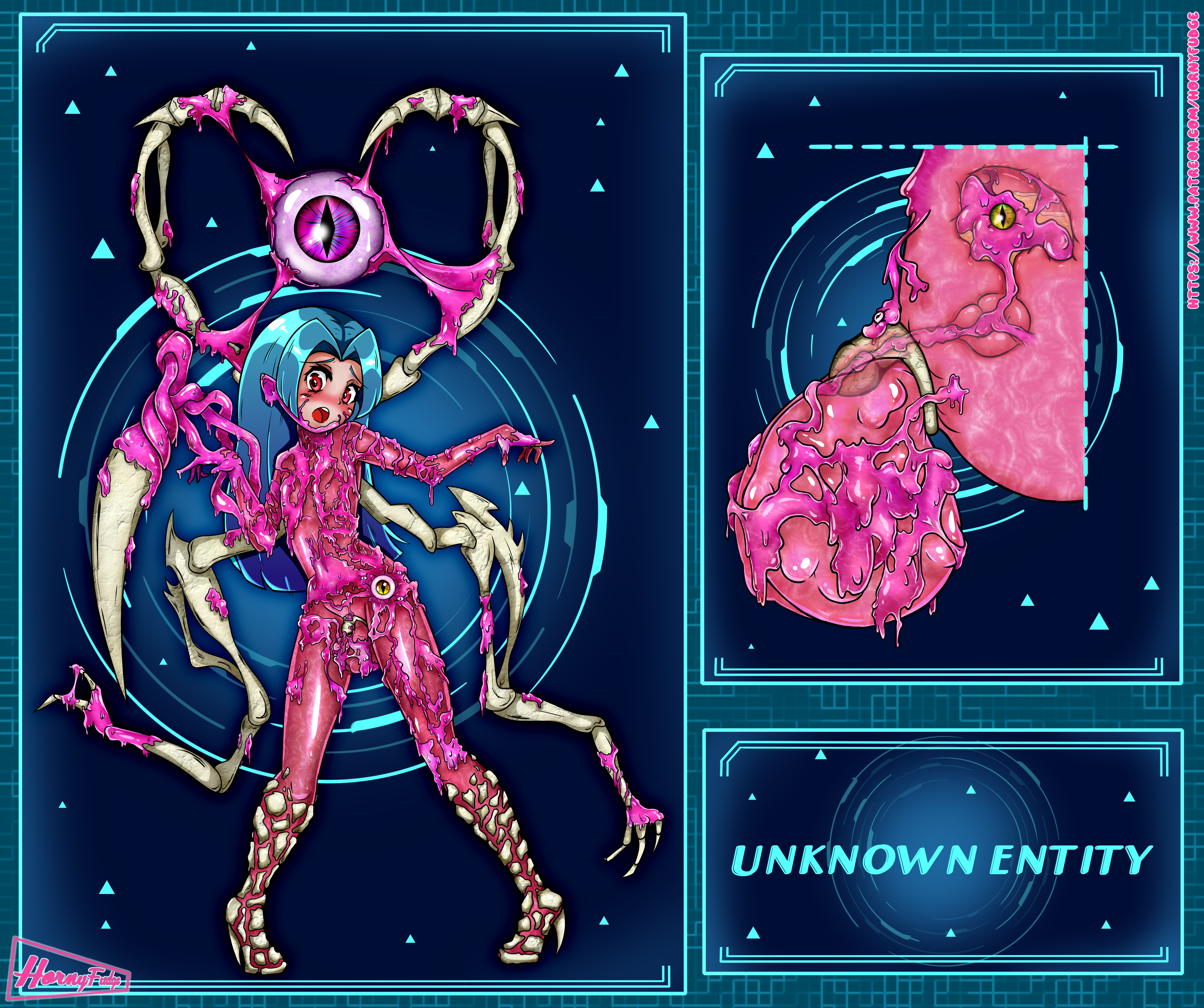 alien, almost naked, balls, balls expansion, balls growth, balls growth (enlargement), big balls, blue hair, body invasion, chastity, chastity cage, chastity device, creative chastity, cyan hair, femboy, full body, genital expansion, genital growth, genital growth (enlargement), hornyfudge, huge balls, hyper, hyper balls, light skin, living clothes, male, male only, male urethral insertion, nightmare fuel, original, original character, original characters, otoko no ko, oversized balls, penile urethral insertion, penis, possessed, possession, red eyes, science fiction, sissy, slime monster, sounding, standing, urethral insertion, x-ray view