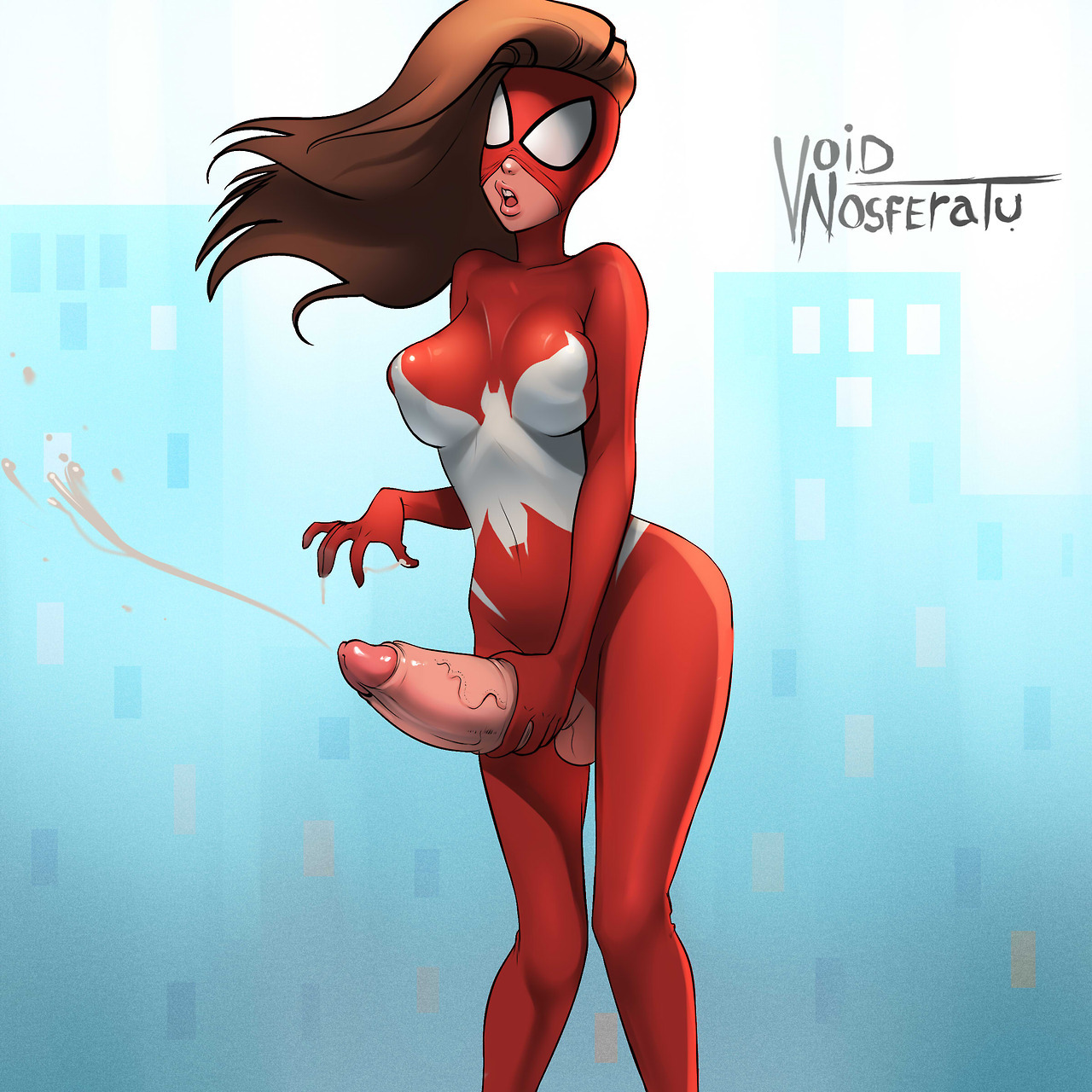 1futa, big penis, breasts, cleavage, cum, cumshot, erection, futa only, futanari, intersex, jessica drew, marvel, marvel comics, masturbation, penis, solo, solo futa, spider-man (series), spider-woman, voidnosferatu