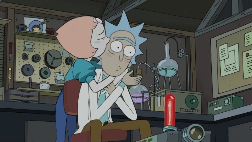 1boy 1girl 1girls blushing couple crystal_gem female kissing male nilseyart o3o pearl_(steven_universe) rick_and_morty rick_sanchez steven_universe unibrow