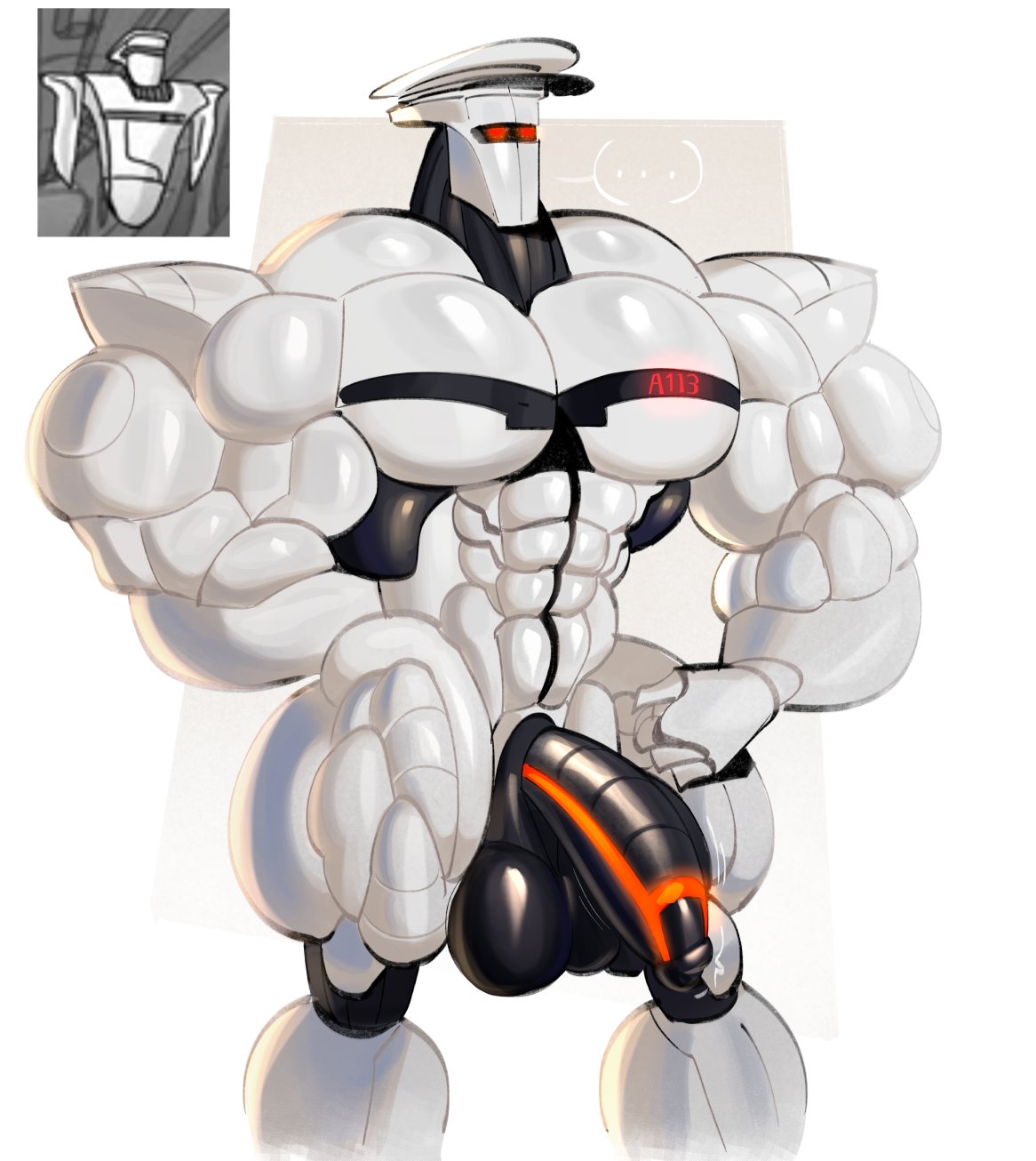 auto (wall-e), bara, beta design, concept art, disney, dymitr3, gay, muscular, muscular male, non-human, non-human body, non-human head, non-human only, old design, original design, penis, penis out, pilot design, pixar, reference image, robot, robot boy, robot humanoid, robot penis, wall-e