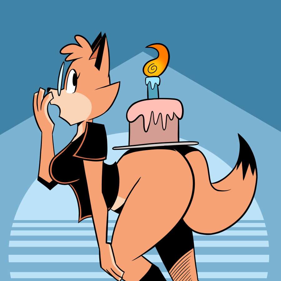 1girls anthro ass bottomless breasts cake female furry melanie_(edtropolis) pembrokewkorgi shirt_only tagme